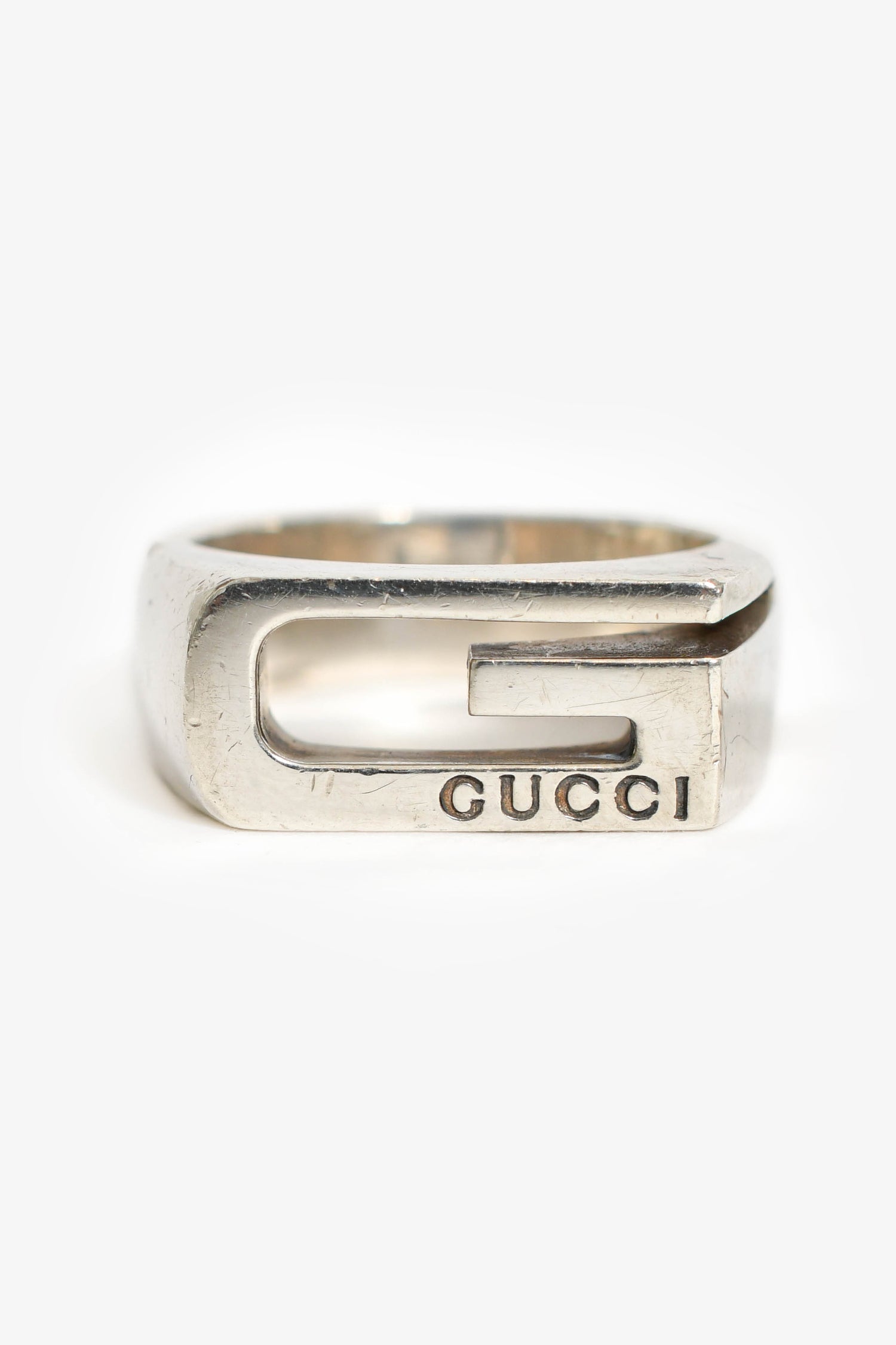 Gucci Sterling Silver 'Cut Out G' Ring Size 9