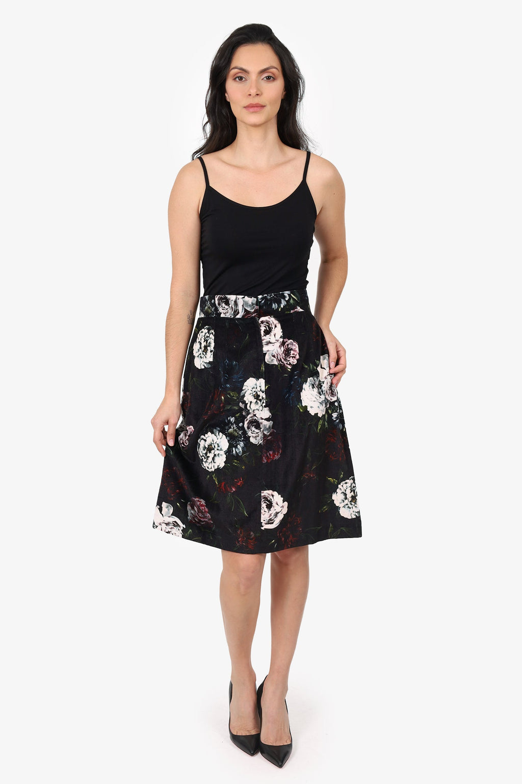 Dolce & Gabbana Velvet Black/White Floral Print Skirt Size 46