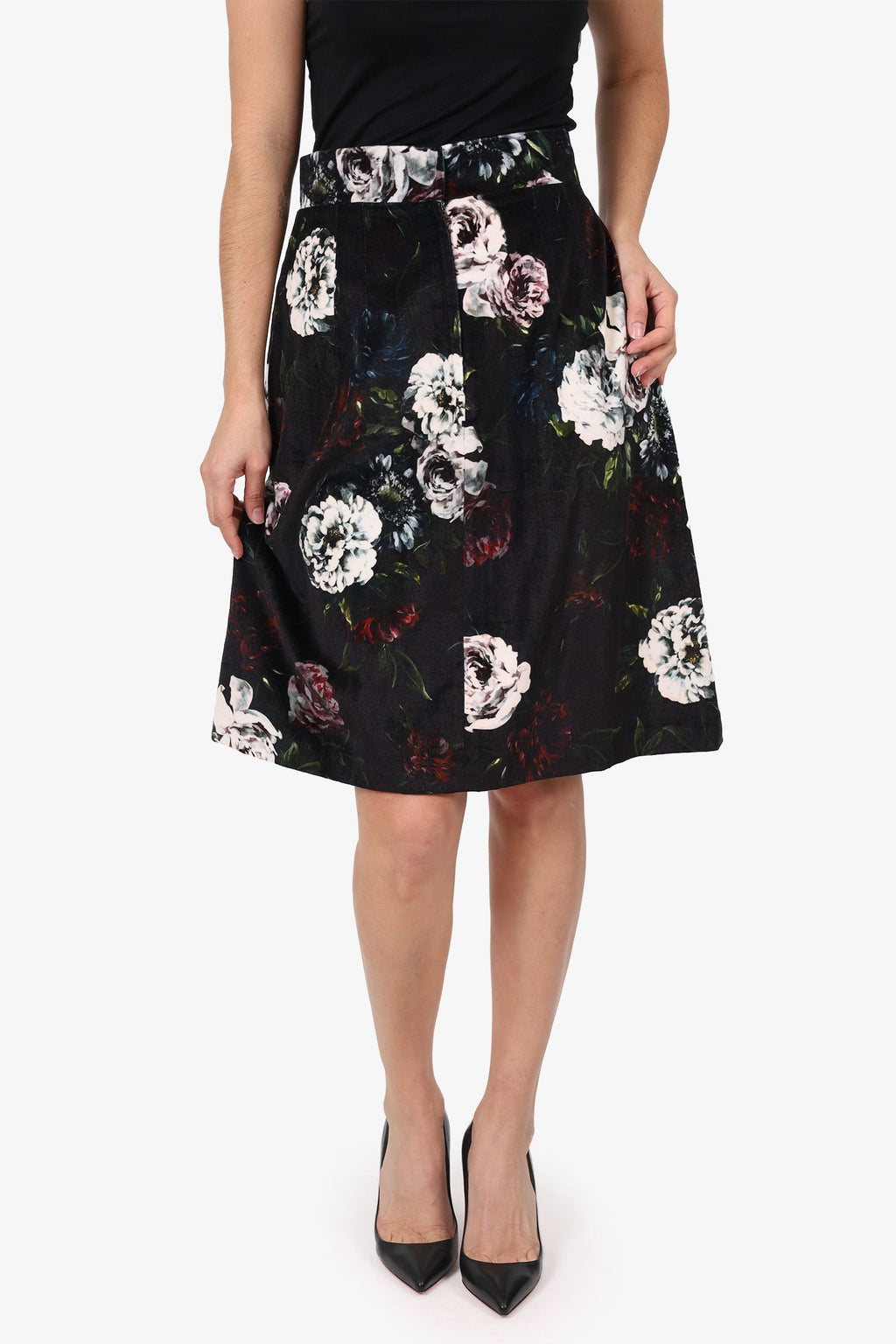 Dolce & Gabbana Velvet Black/White Floral Print Skirt Size 46