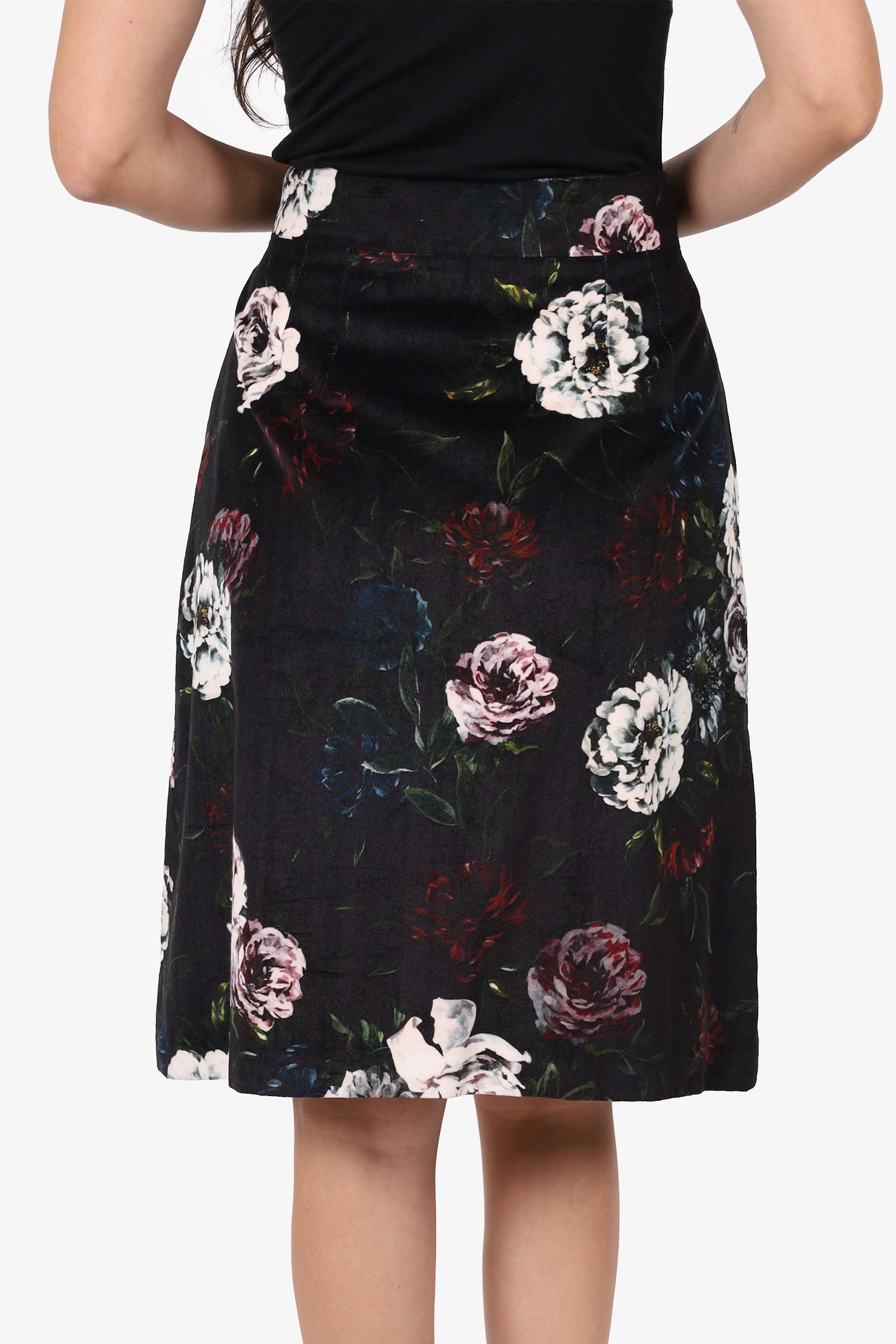 Dolce & Gabbana Velvet Black/White Floral Print Skirt Size 46