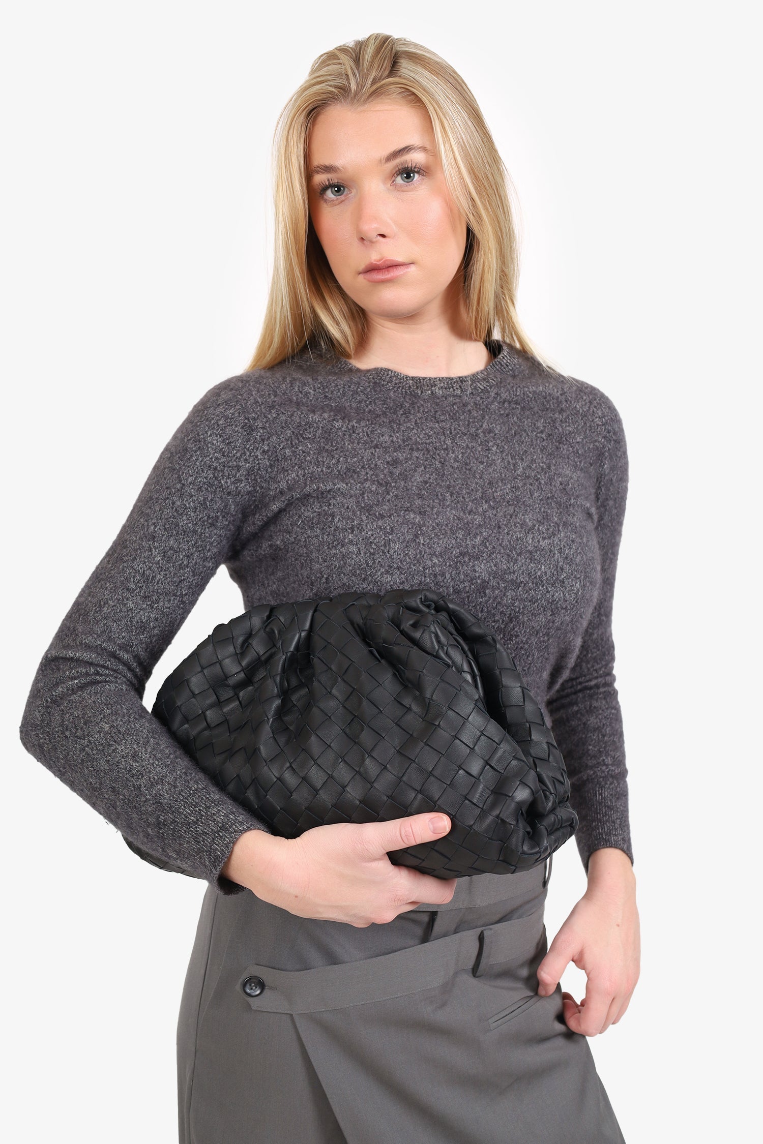 Bottega Veneta Black Intrecciato Leather Large The Pouch