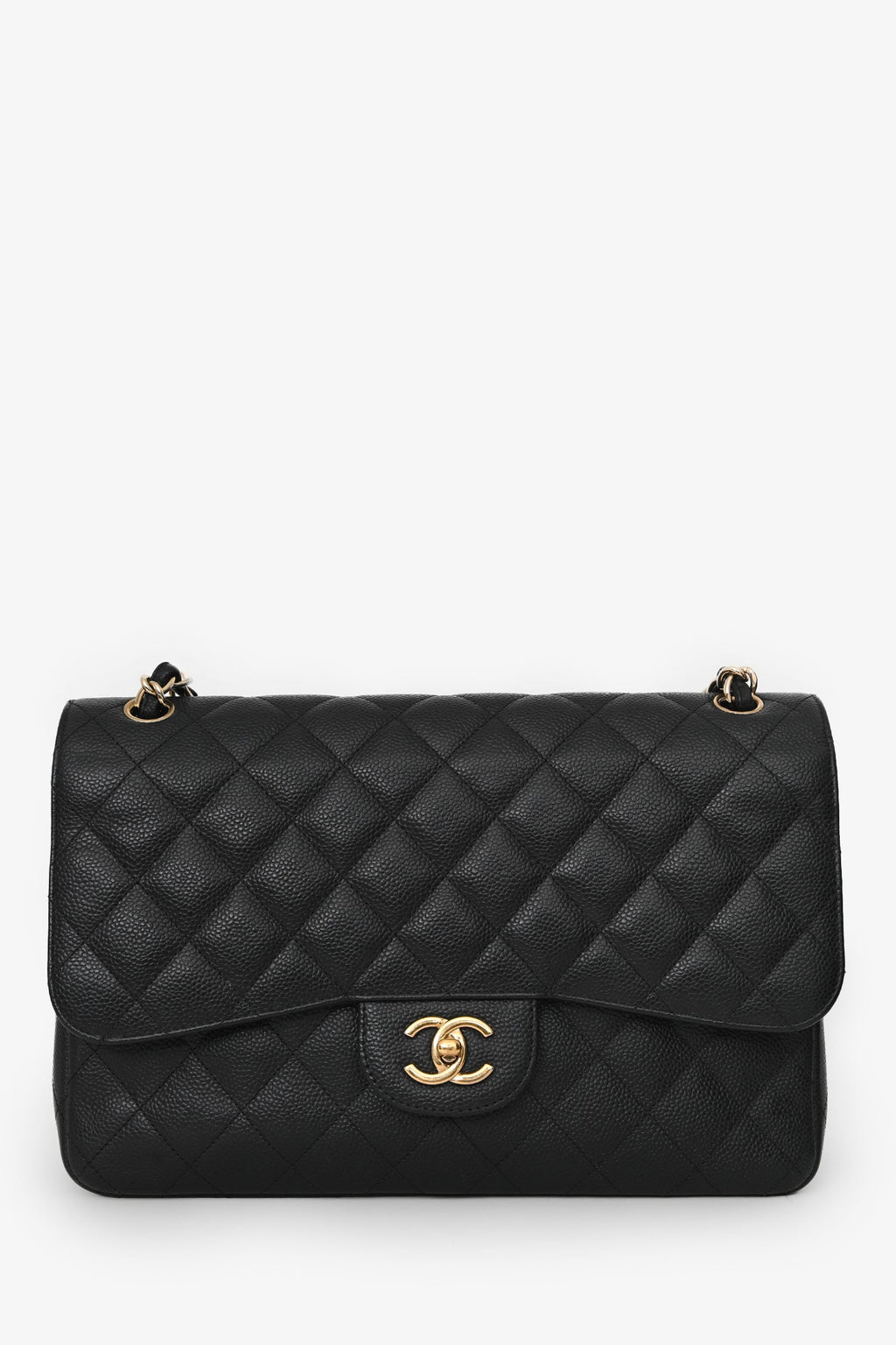 Pre-Loved Chanel™ 2012-13 Black Caviar Leather Jumbo Double Flap Shoulder Bag
