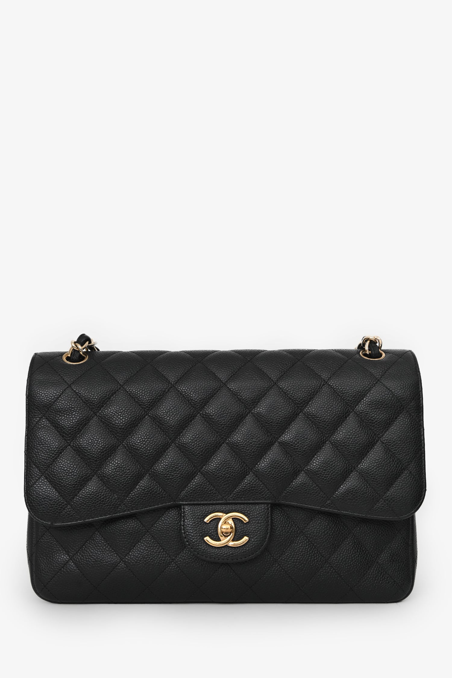 Pre-Loved Chanel™ 2012-13 Black Caviar Leather Jumbo Double Flap Shoulder Bag