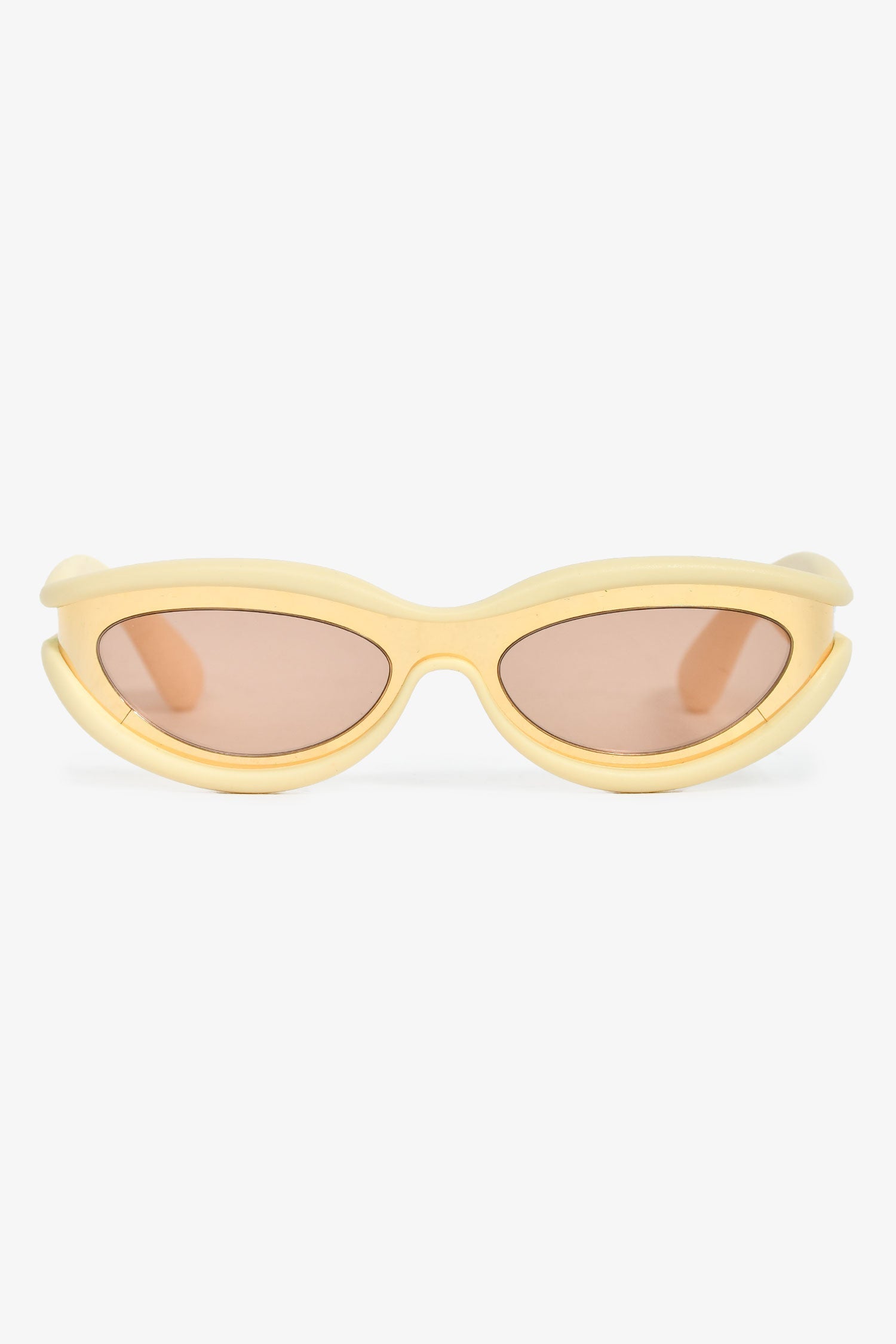 Bottega Veneta Gold Tone/Cream Rubber Oval Sunglasses