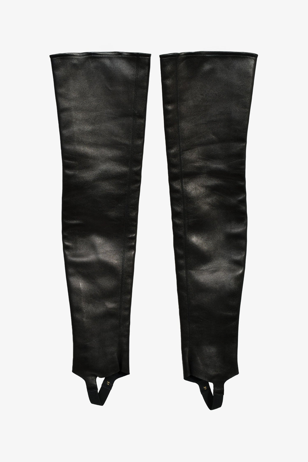 Pre-Loved Chanel™ 2013 Runway Black Leather 'Chain Obsession' Tall Boots with Leather Leg Insert Size 38