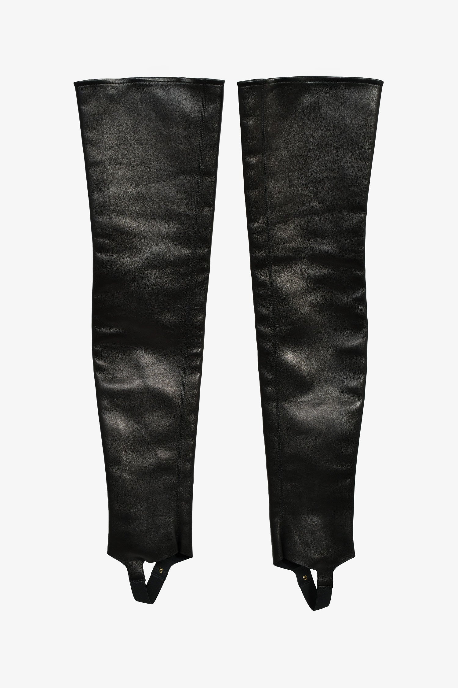 Pre-Loved Chanel™ 2013 Runway Black Leather 'Chain Obsession' Tall Boots with Leather Leg Insert Size 38