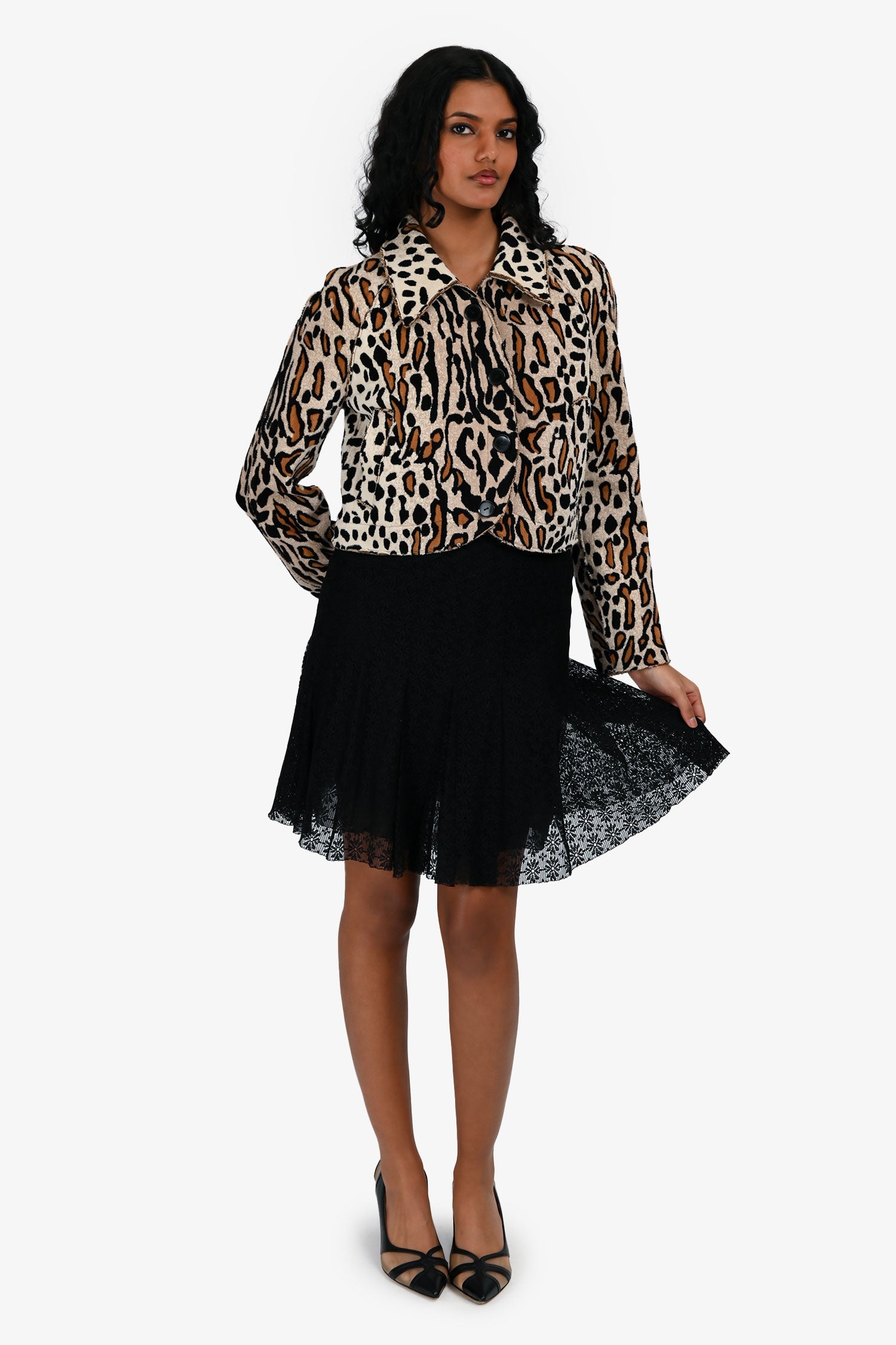 Pre-Loved Chanel™ Black Floral Lace Pleated Knee Length Skirt Size 34