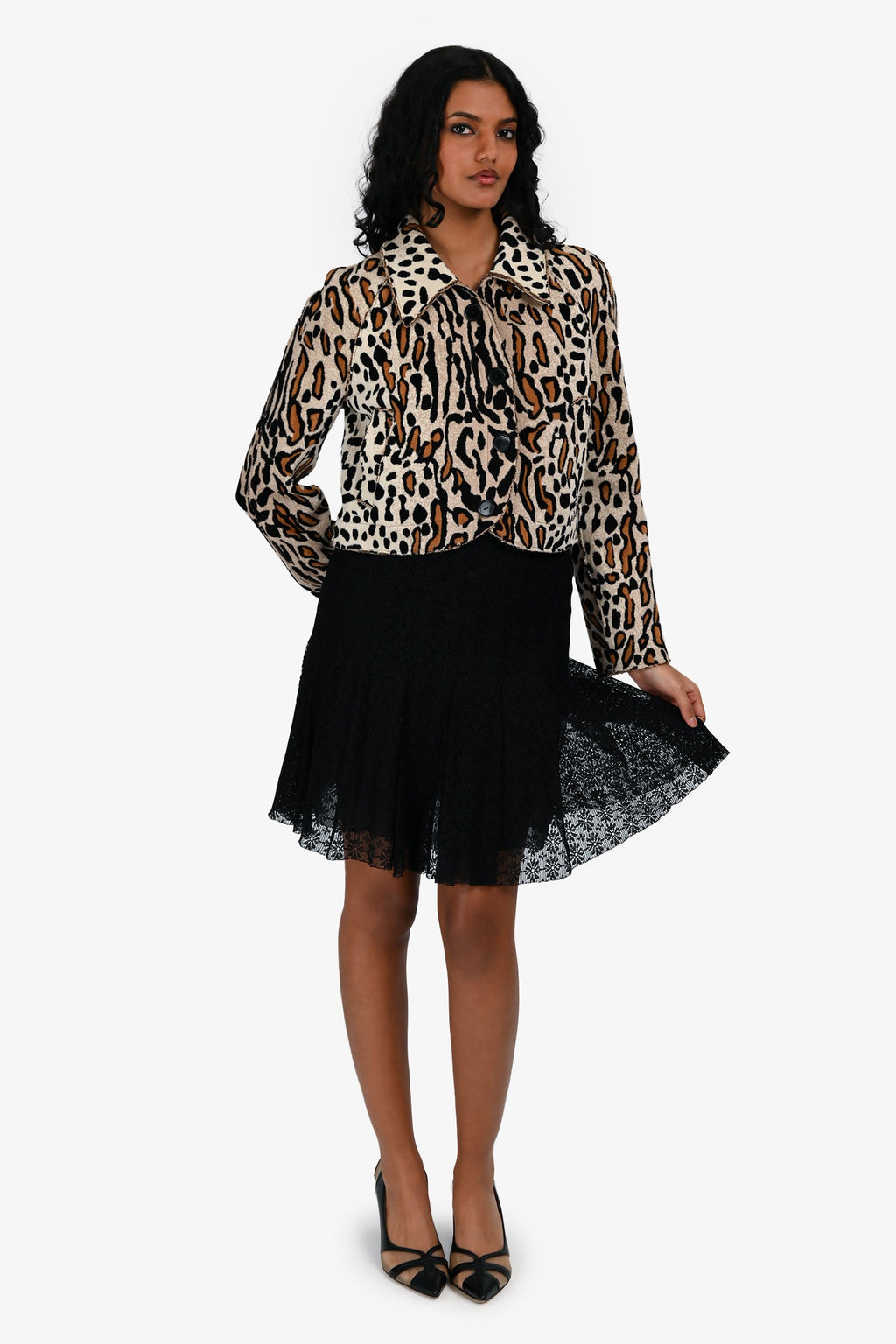 Pre-Loved Chanel™ Black Floral Lace Pleated Knee Length Skirt Size 34