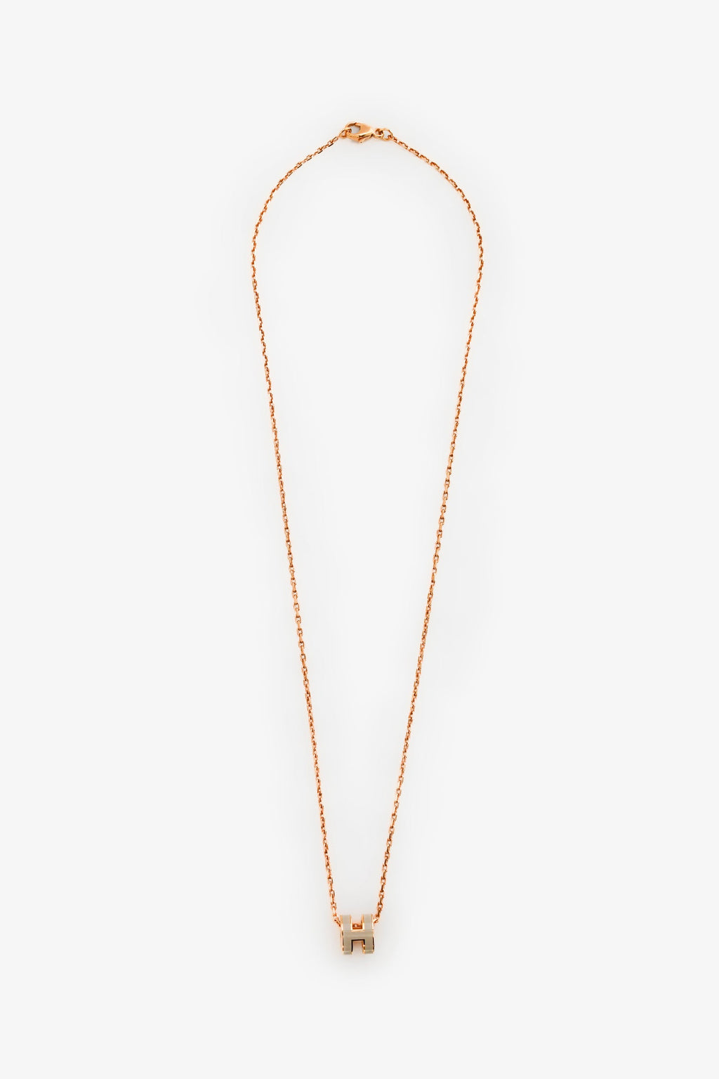 Hermès Rose Gold Toned/Taupe Enamel H Pop Necklace