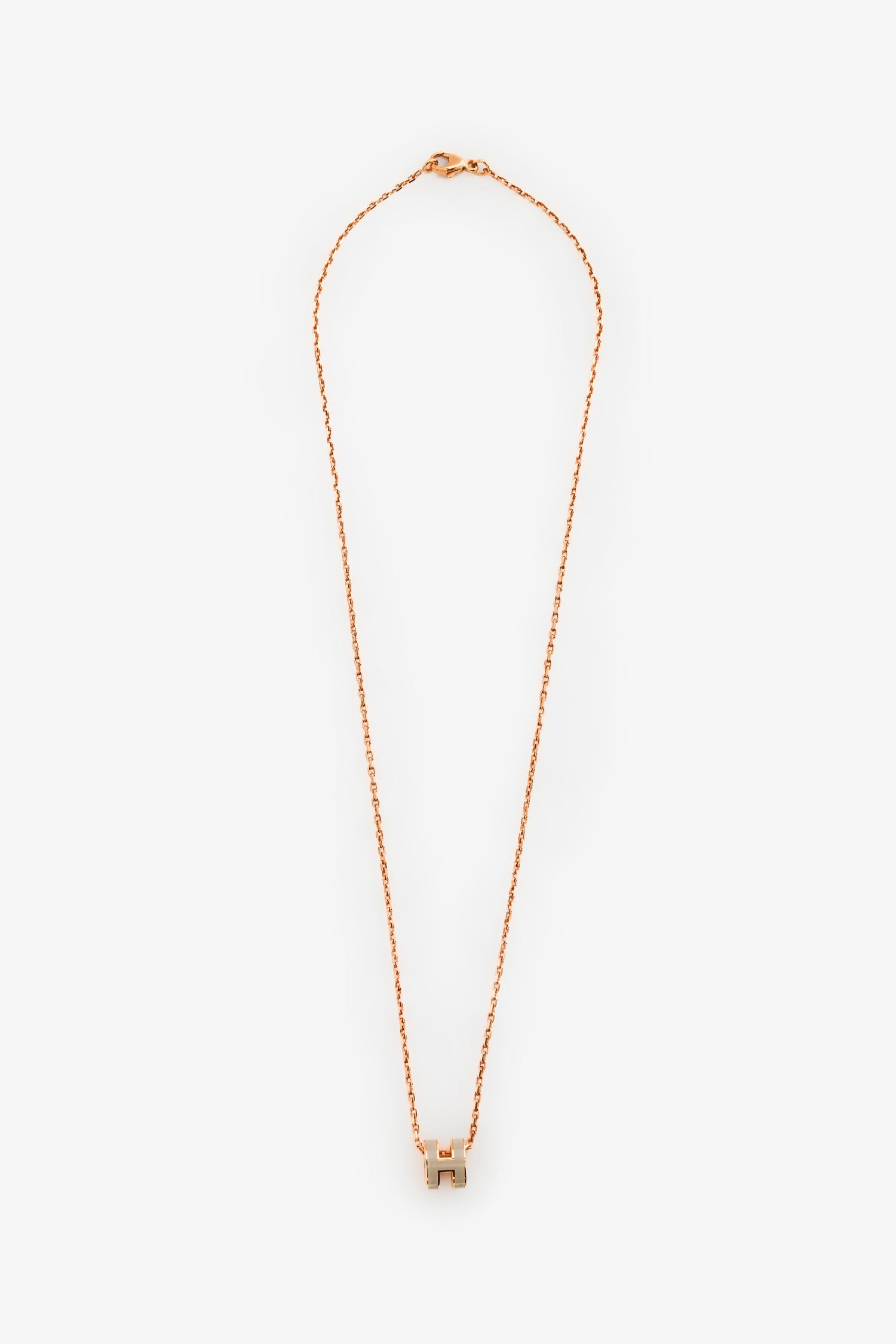 Hermès Rose Gold Toned/Taupe Enamel H Pop Necklace