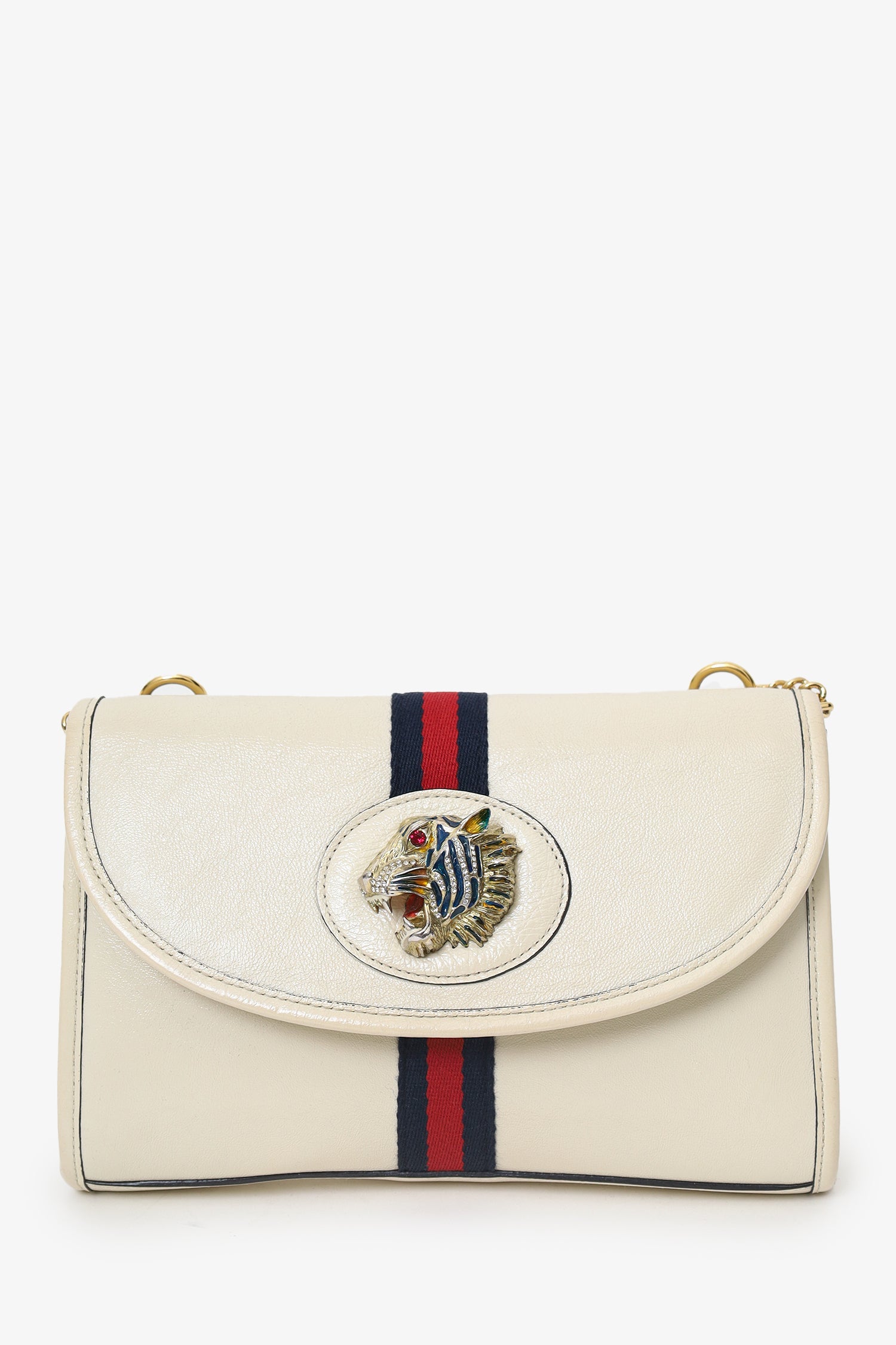 Gucci White Leather Small Sylvie Web Rajah Chain Bag With Extra Robe Strap