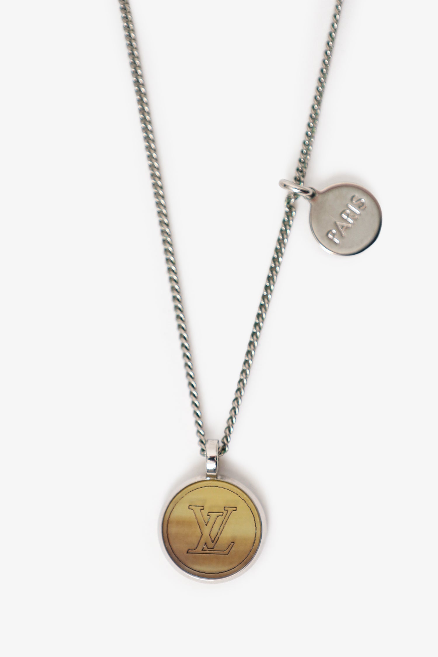 Louis Vuitton Silver Tone LV Horn Necklace