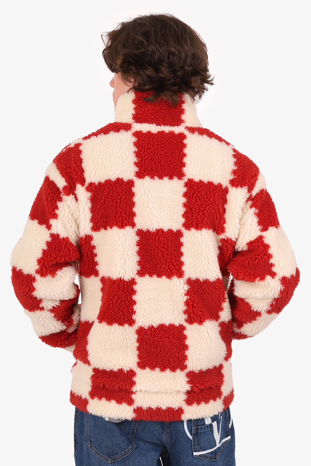 Louis Vuitton x Nigo 2022 Cream/Brick Red Checkered Fleece Zip-Up Jacket Size L Mens