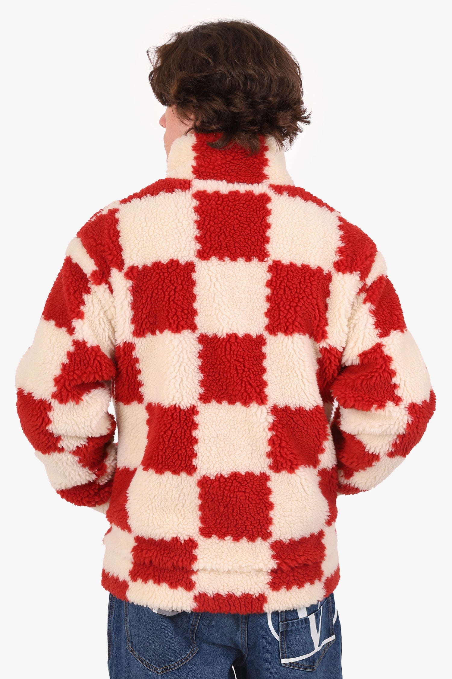 Louis Vuitton x Nigo 2022 Cream/Brick Red Checkered Fleece Zip-Up Jacket Size L Mens
