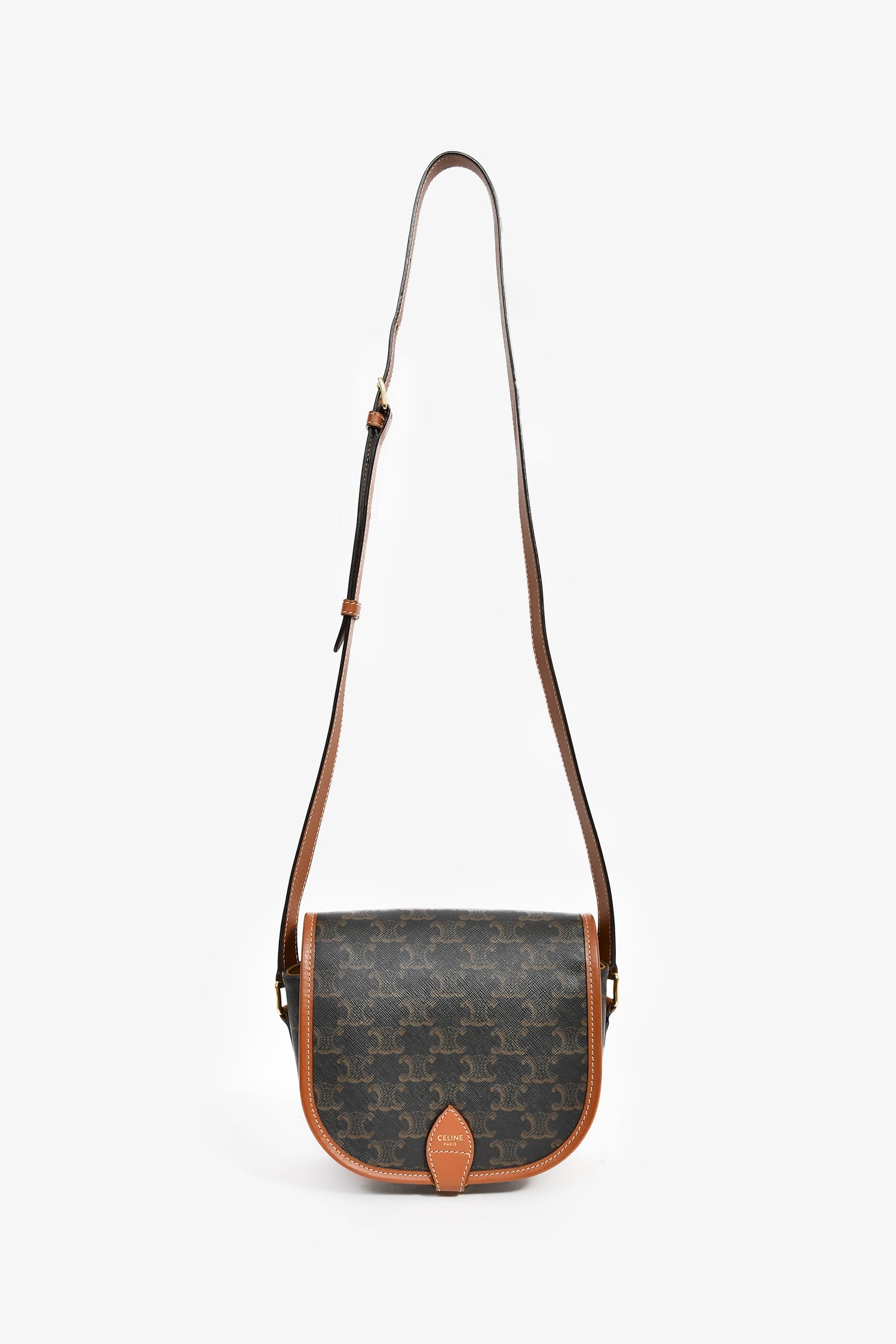 Celine 2020 Brown Triomphe Canvas/Leather Folco Crossbody