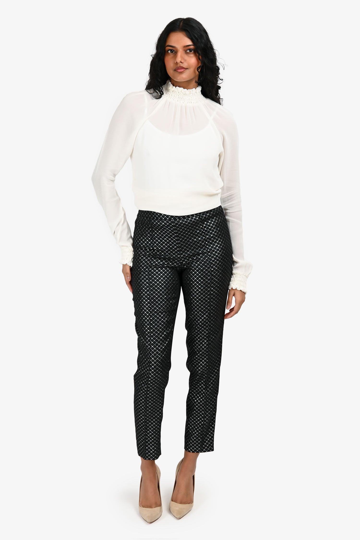 St. John Black Metallic Straight Leg Trousers Size 0