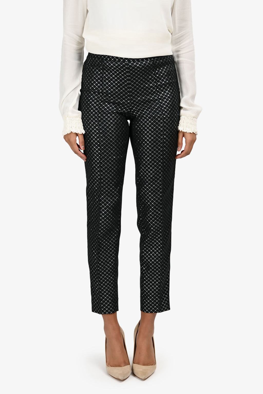 St. John Black Metallic Straight Leg Trousers Size 0