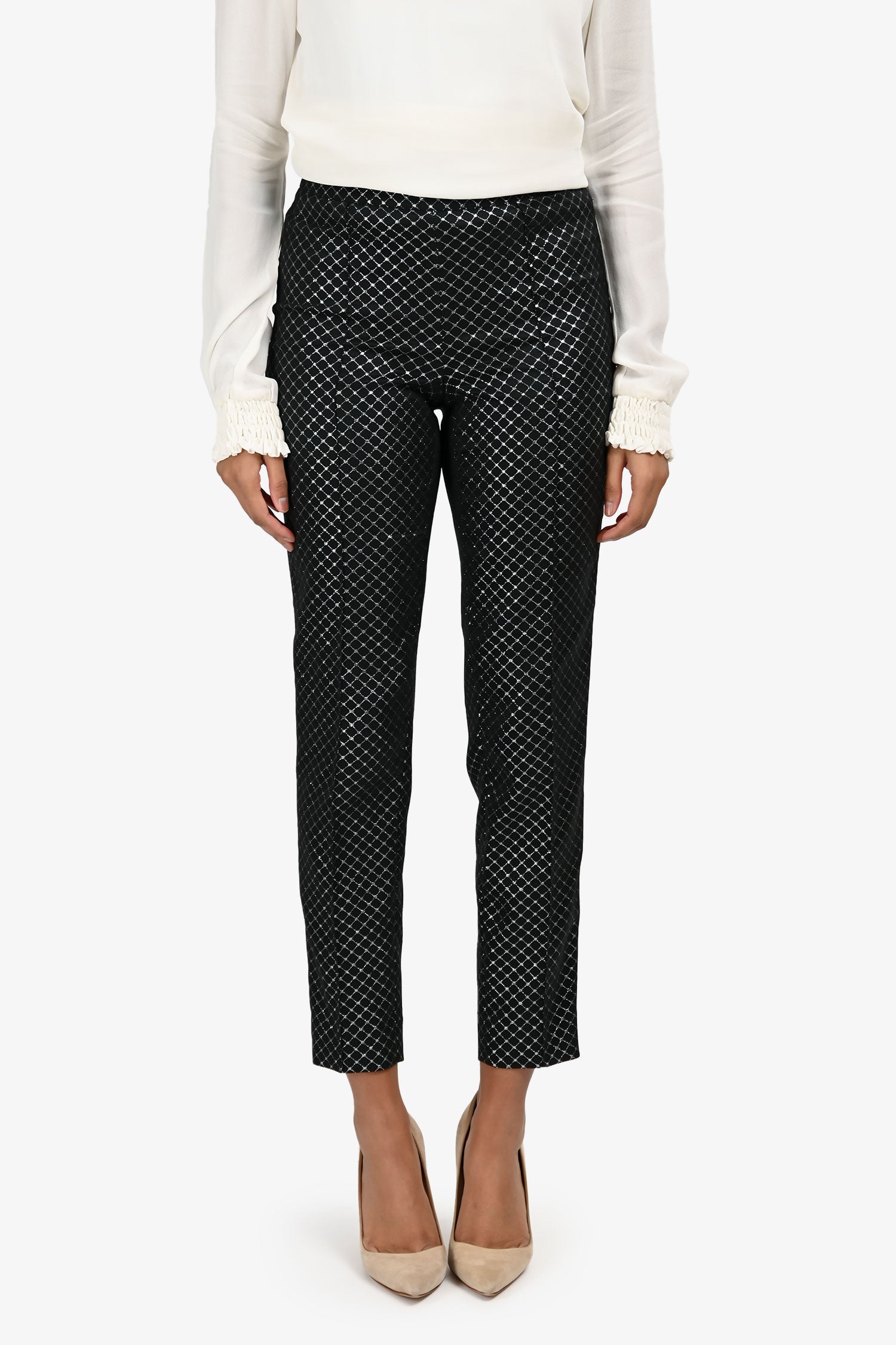 St. John Black Metallic Straight Leg Trousers Size 0