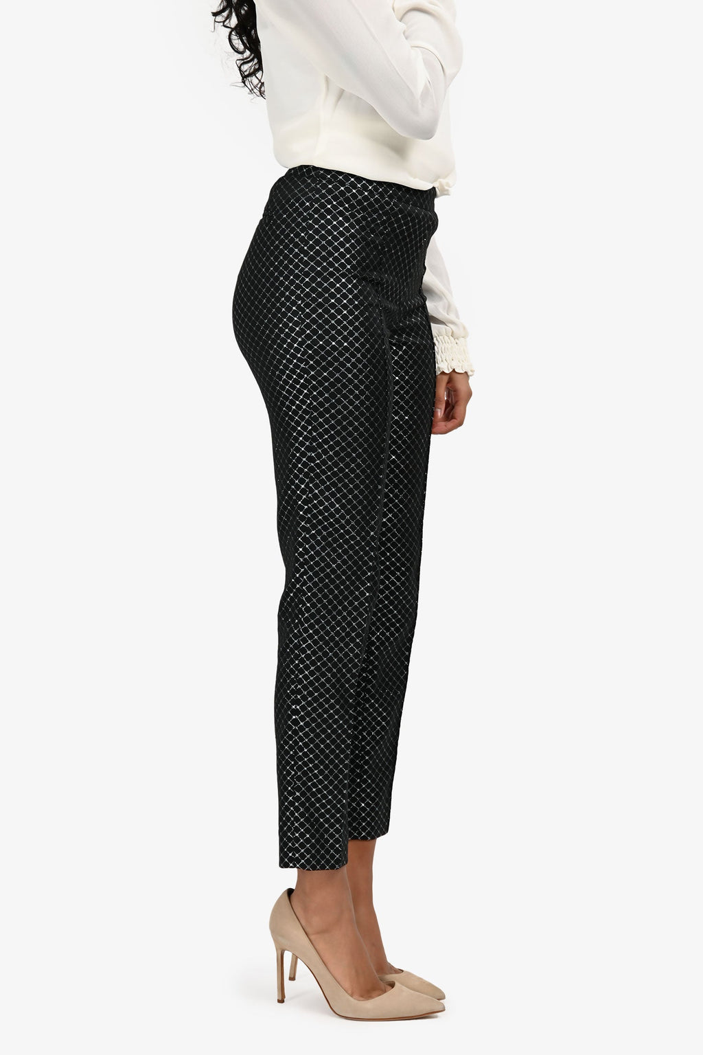 St. John Black Metallic Straight Leg Trousers Size 0