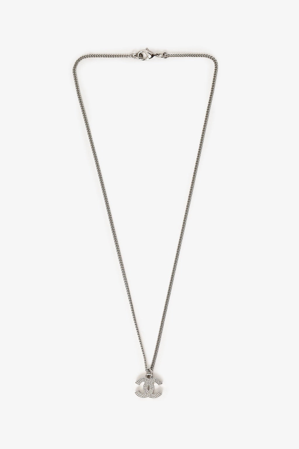 Pre-Loved Chanel™ F12 Silver Tone Double CC Crystal Pendant Necklace