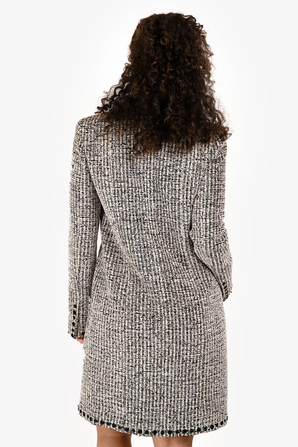 Pre-Loved Chanel™ White/Black Velvet Tweed Button Detailed Coat Size 38