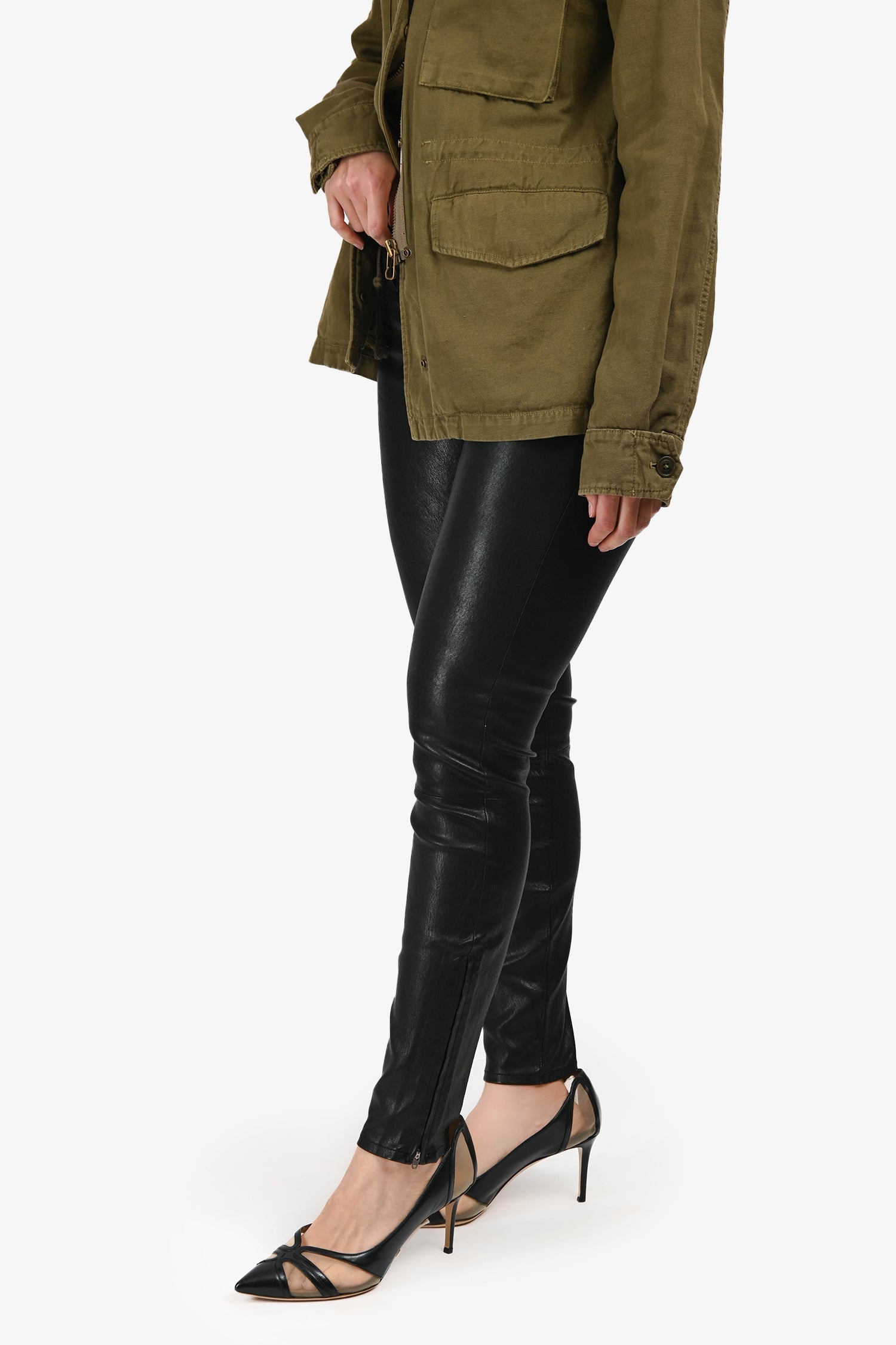 L'Agence Black Leather Skinny Pants Size 29