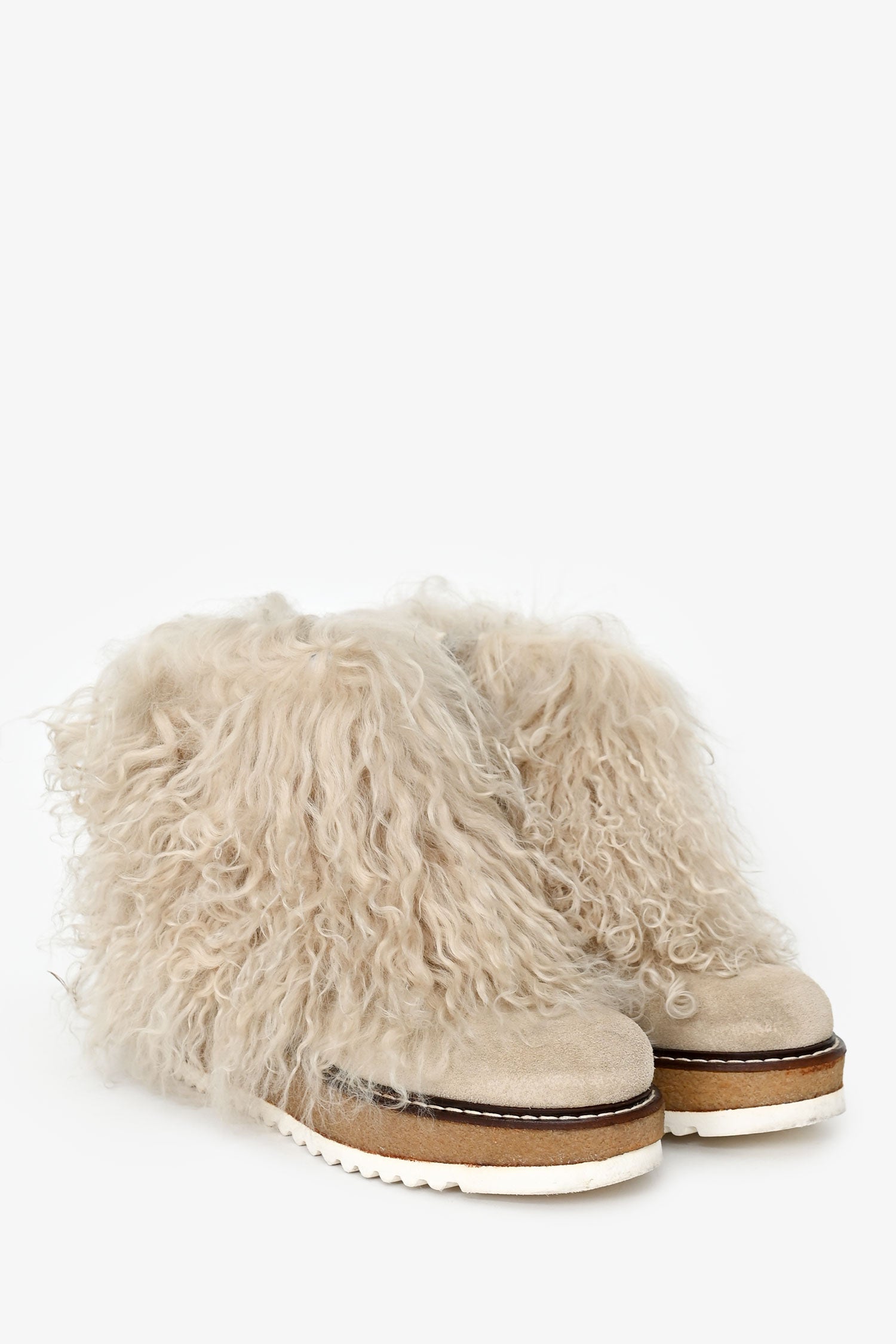 Weekend Max Mara Cream Mongolian Fur Ankle Boots Size 37
