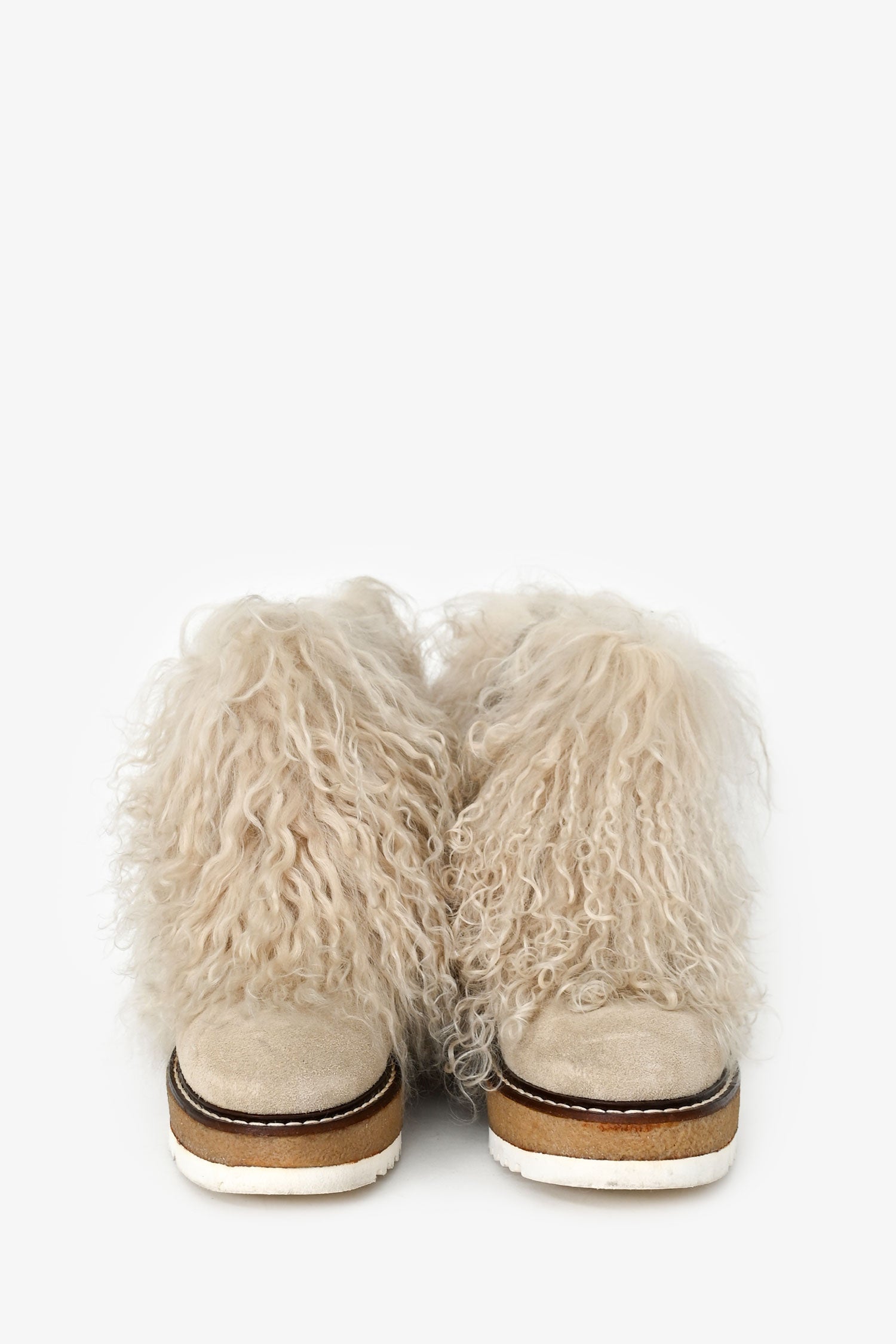 Weekend Max Mara Cream Mongolian Fur Ankle Boots Size 37
