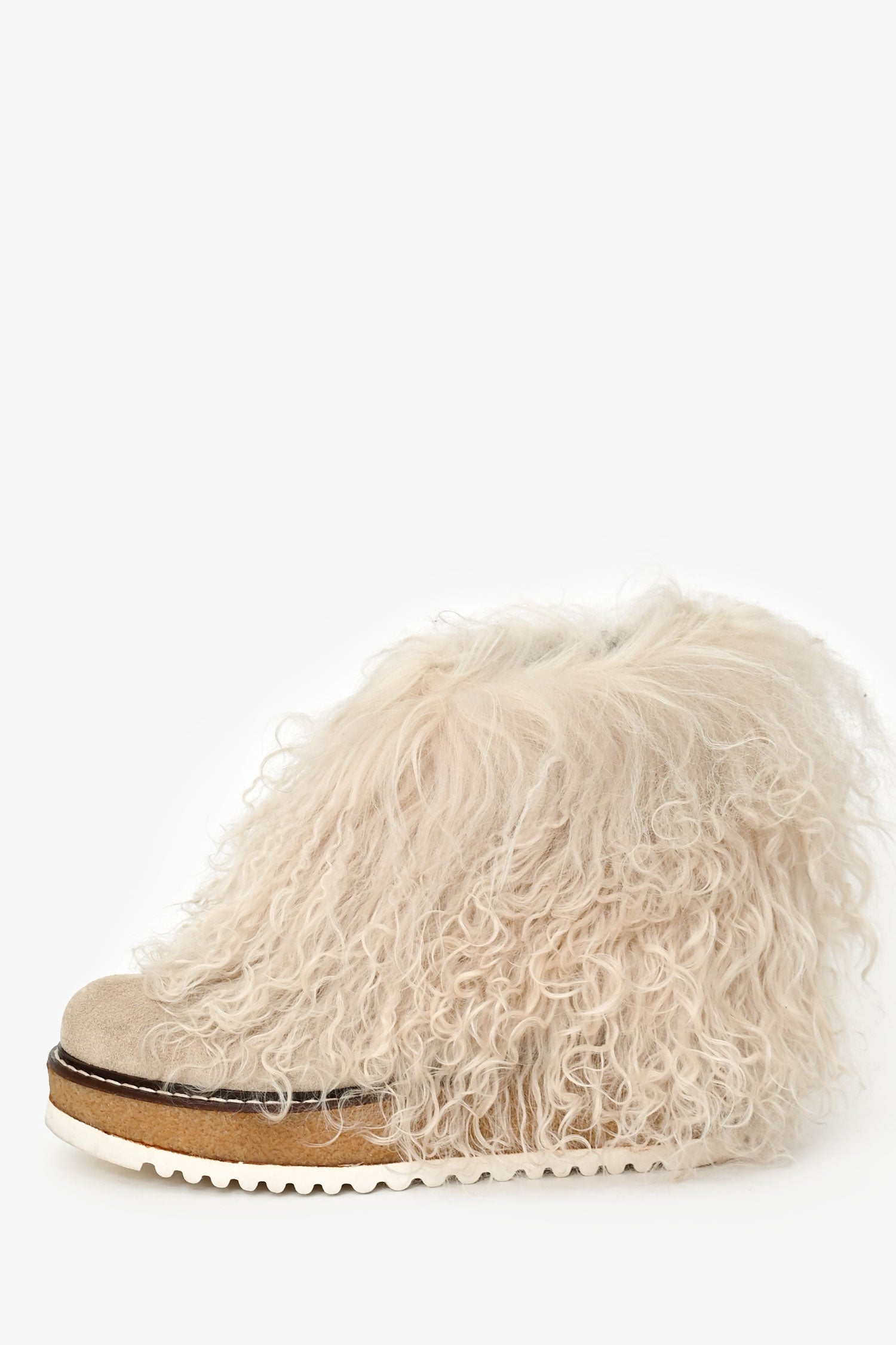 Weekend Max Mara Cream Mongolian Fur Ankle Boots Size 37