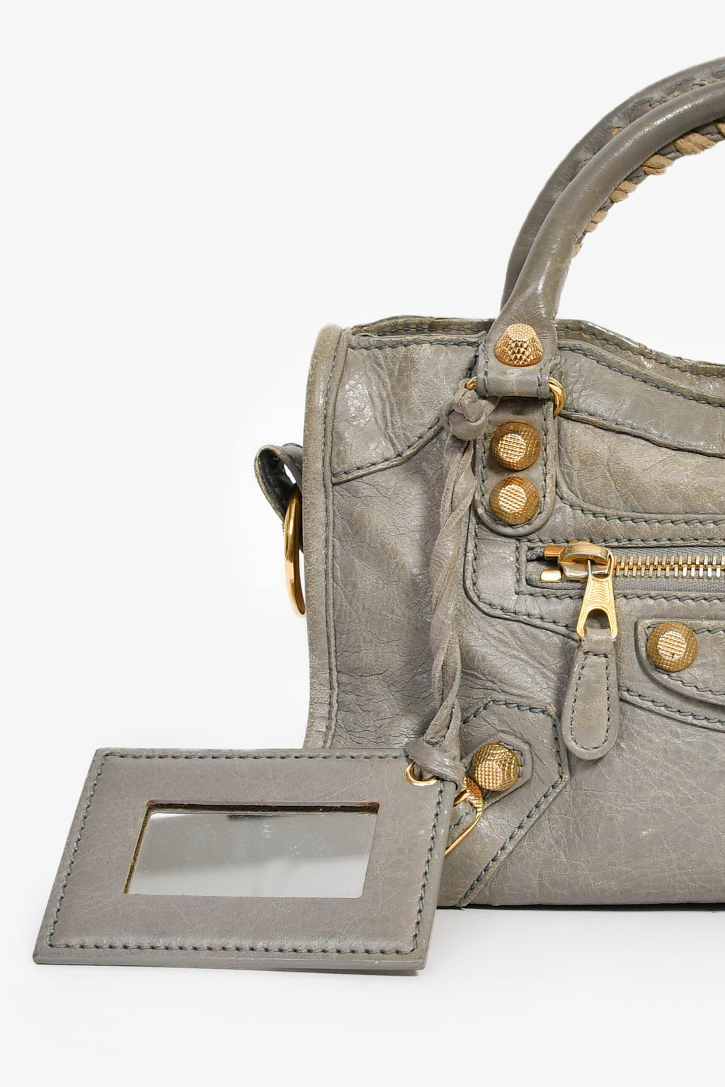 Balenciaga Grey Leather Mini Classic City Bag with Strap