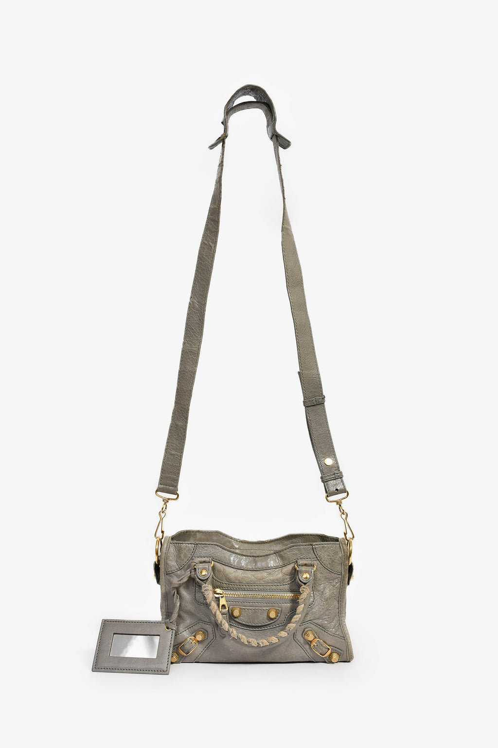 Balenciaga Grey Leather Mini Classic City Bag with Strap
