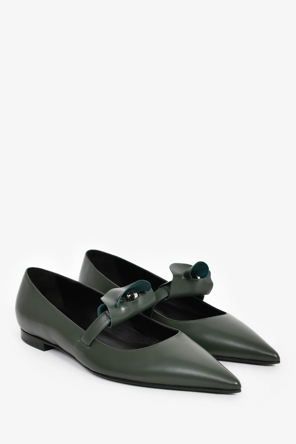 Hermès Green Leather Kelly Mary Jane Flats Size 38