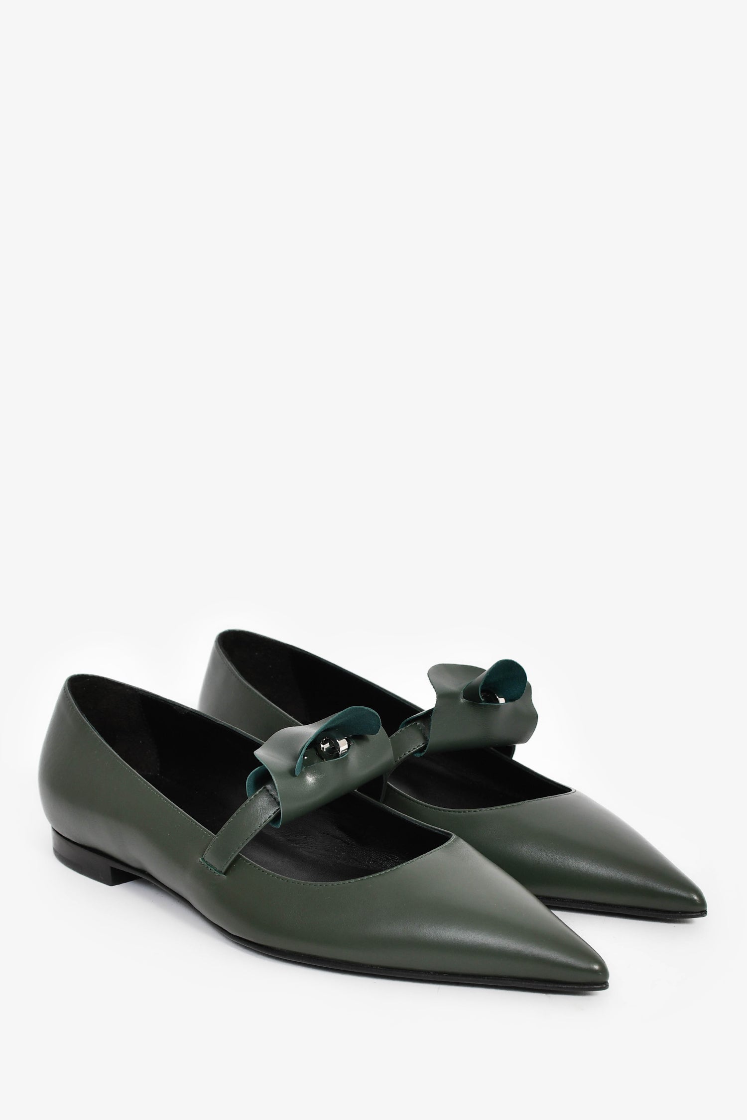 Hermès Green Leather Kelly Mary Jane Flats Size 38