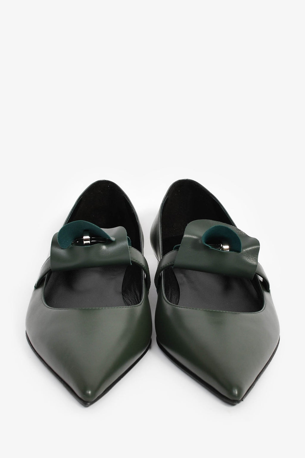 Hermès Green Leather Kelly Mary Jane Flats Size 38