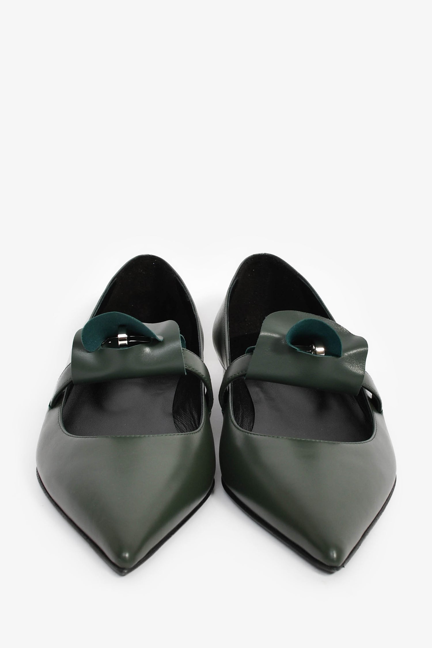 Hermès Green Leather Kelly Mary Jane Flats Size 38