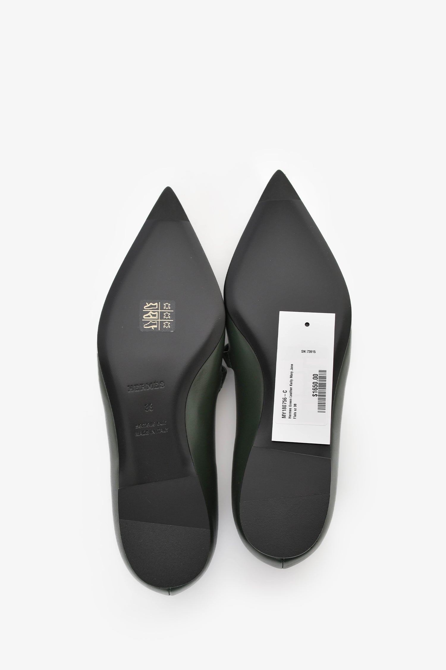 Hermès Green Leather Kelly Mary Jane Flats Size 38