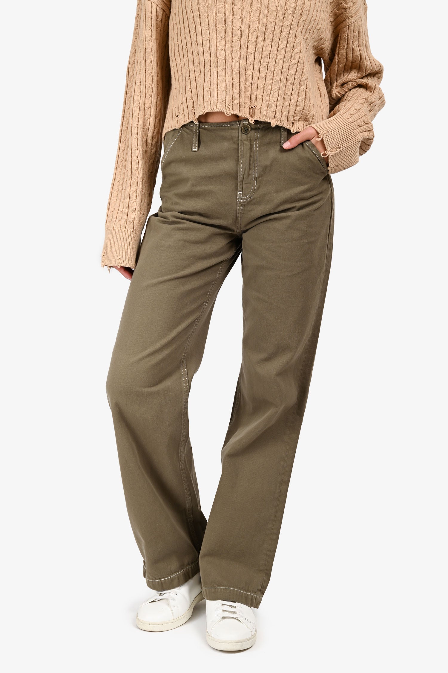 Reformation Green Twill 'Dorsey' High Rise Relaxed Jeans Size 25