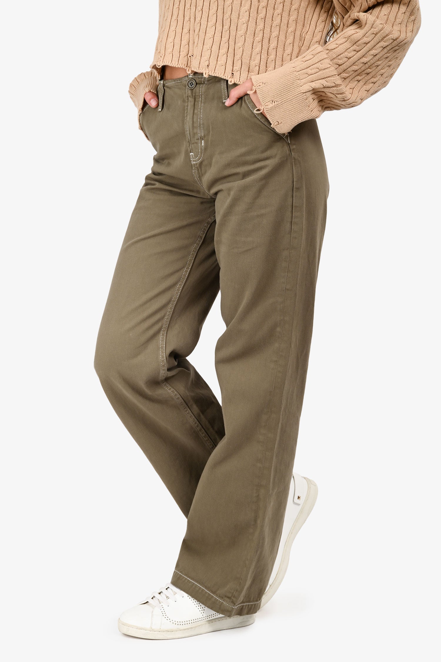Reformation Green Twill 'Dorsey' High Rise Relaxed Jeans Size 25