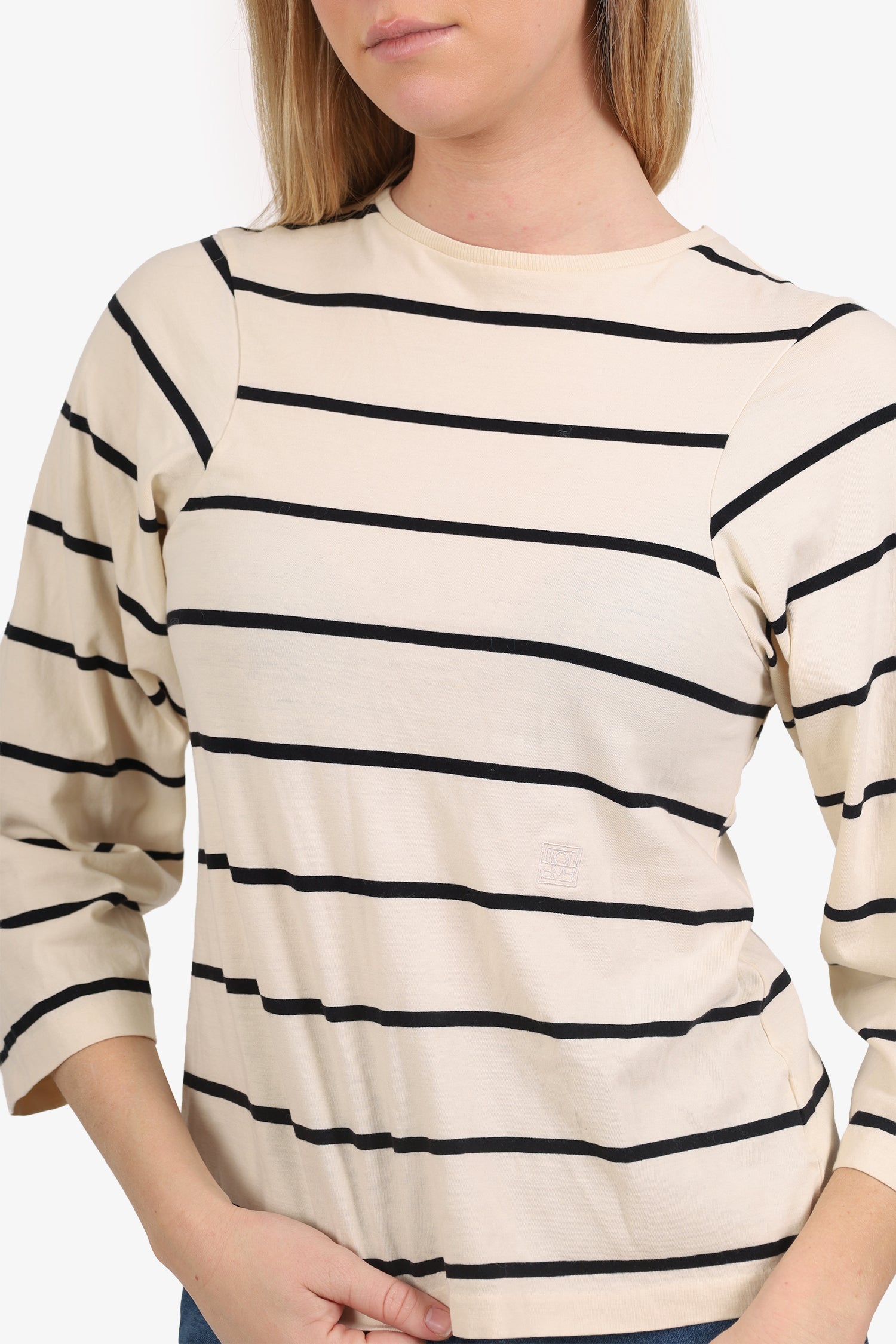Toteme White/Black Striped Logo Embroidery Long Sleeve Top Size S