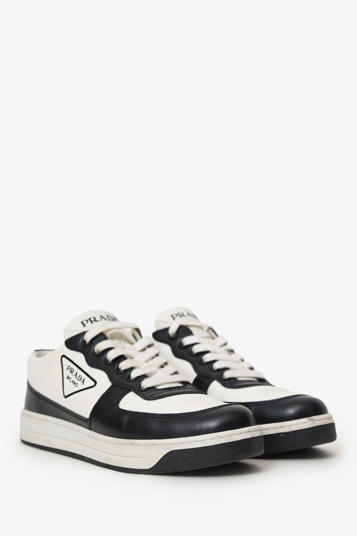 Prada Black/White Leather Logo Sneakers Size 37.5