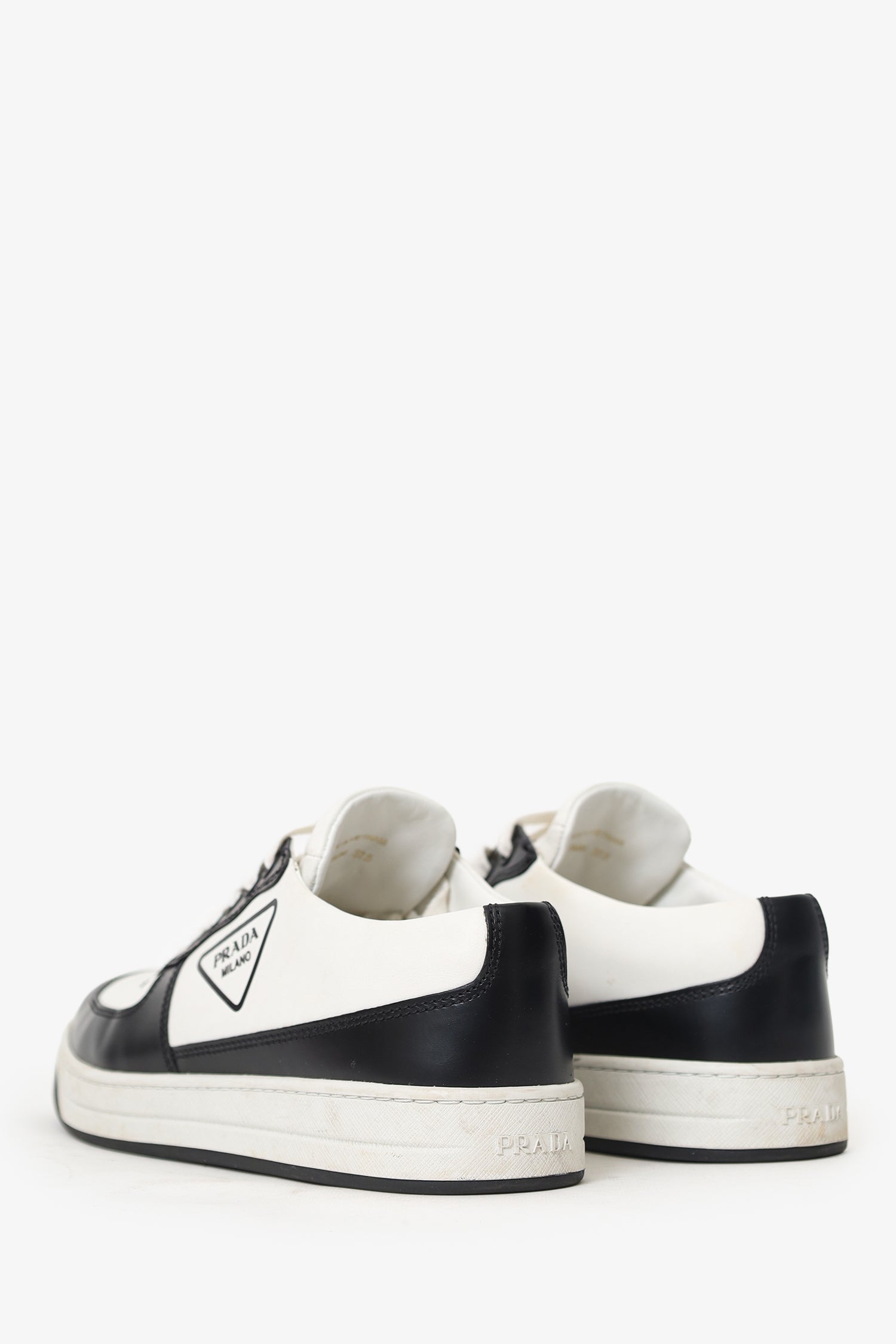 Prada Black/White Leather Logo Sneakers Size 37.5