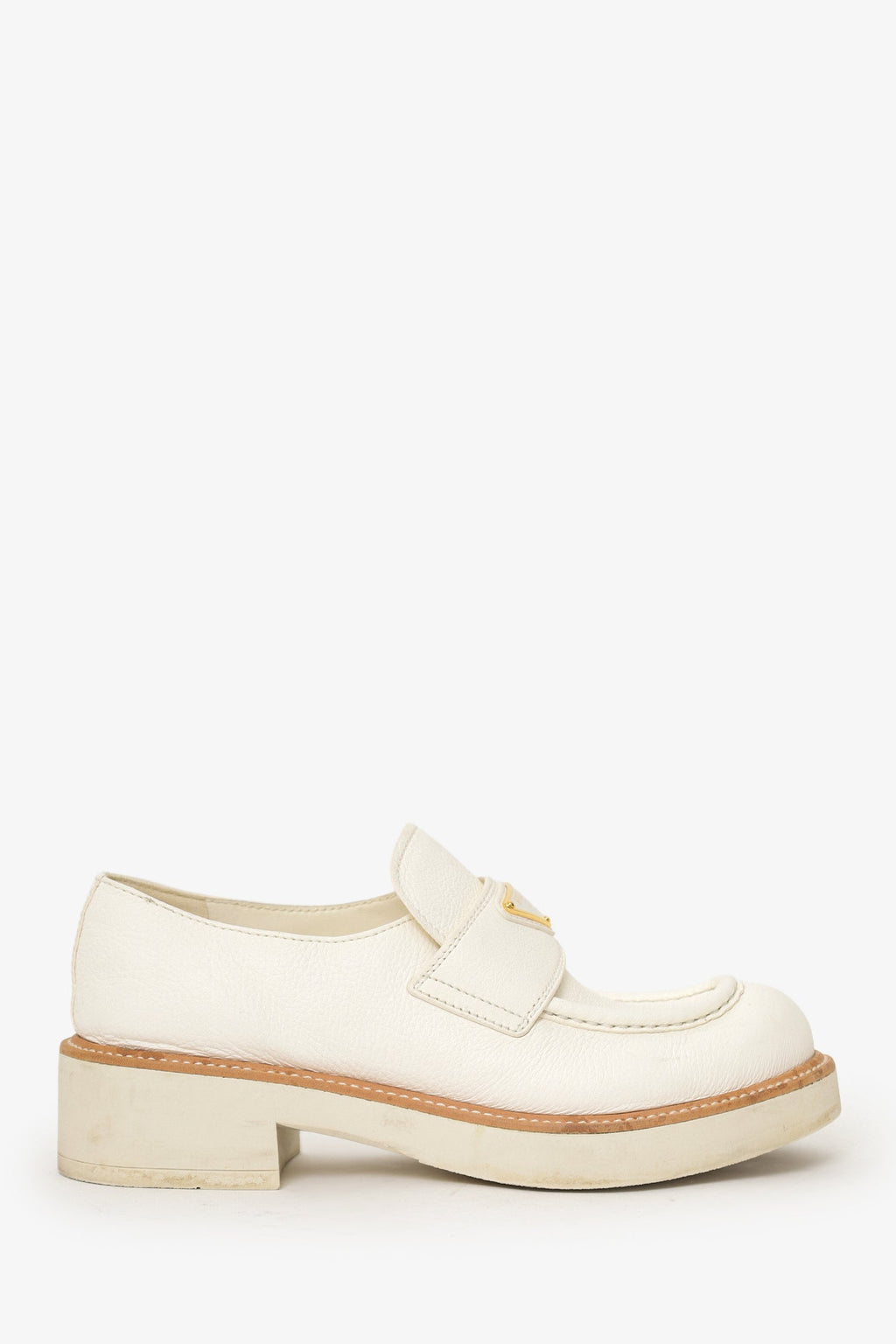 Prada Cream/Tan Brushed Leather Loafers Size 38
