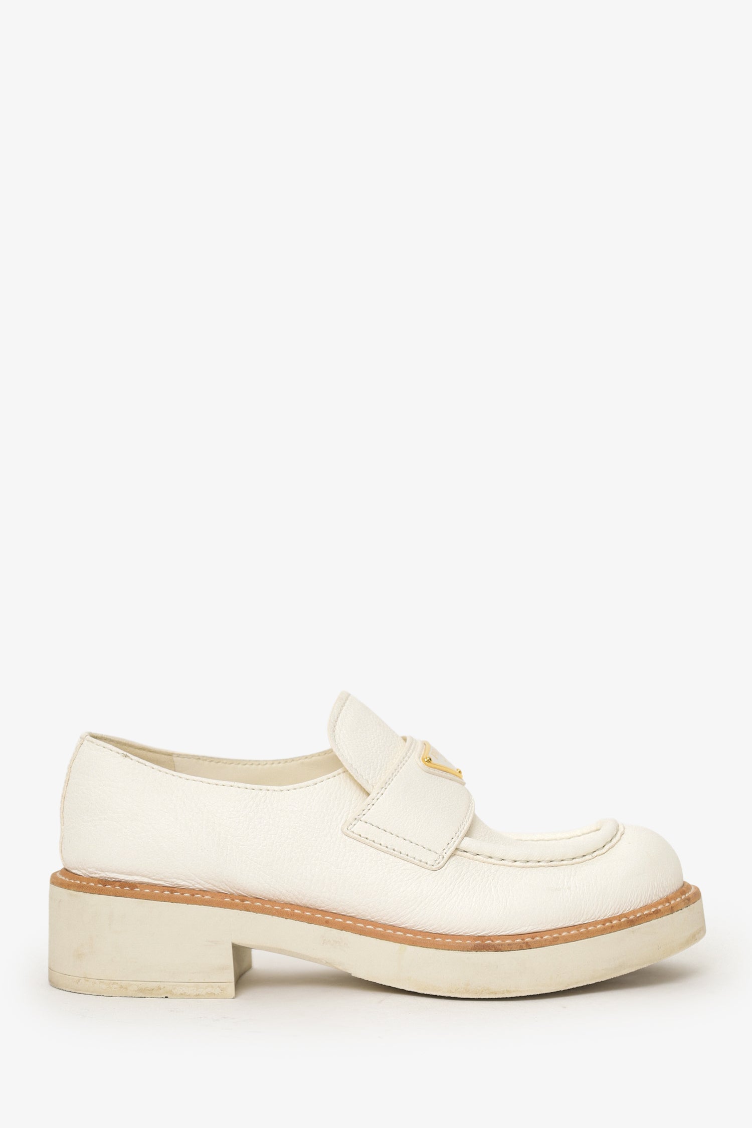 Prada Cream/Tan Brushed Leather Loafers Size 38