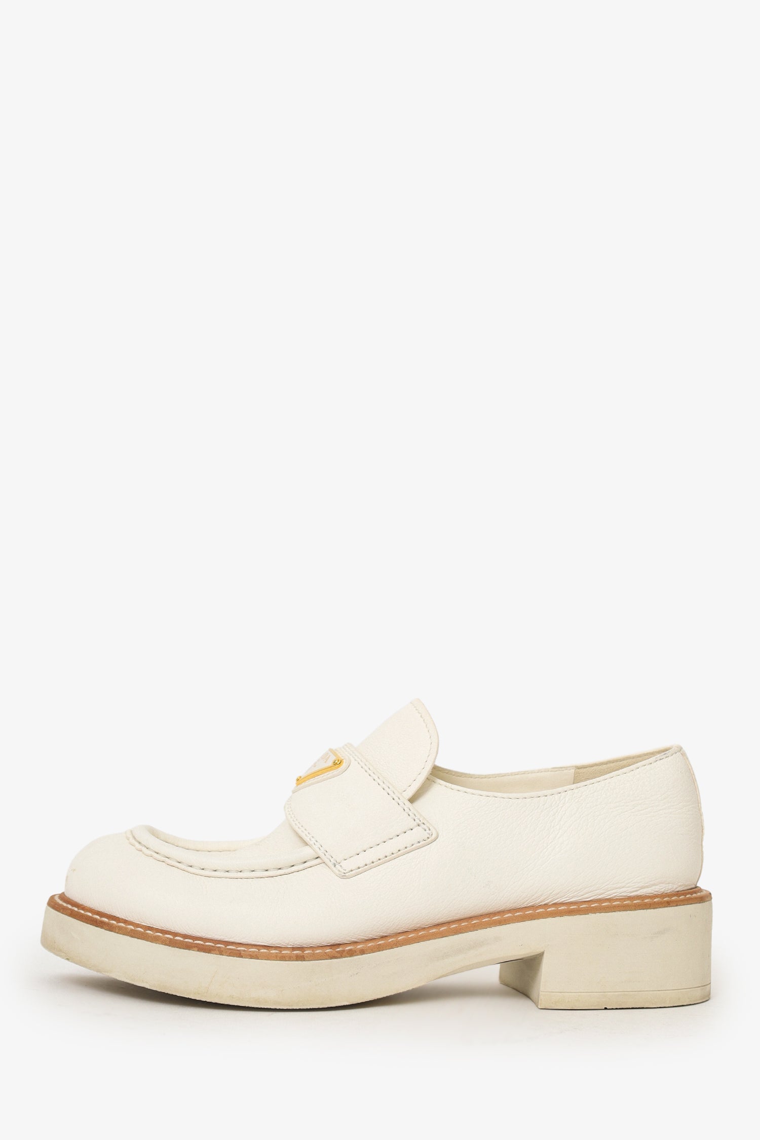 Prada Cream/Tan Brushed Leather Loafers Size 38