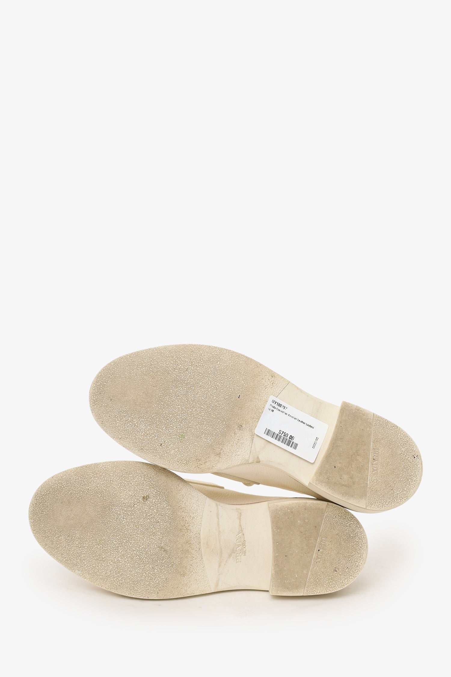 Prada Cream/Tan Brushed Leather Loafers Size 38