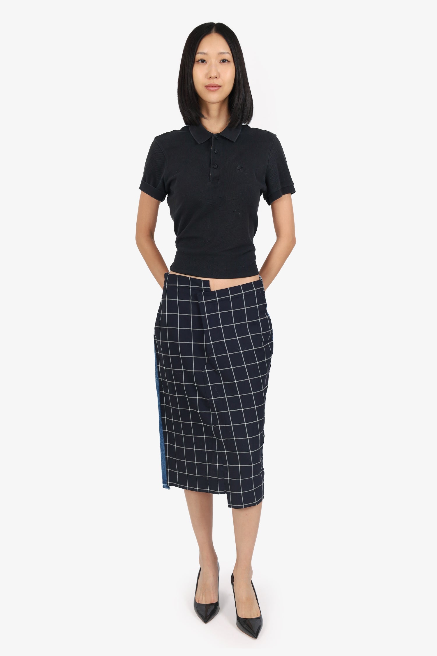Monse Denim/Black Check Deconstructed Pencil Skirt Size 4