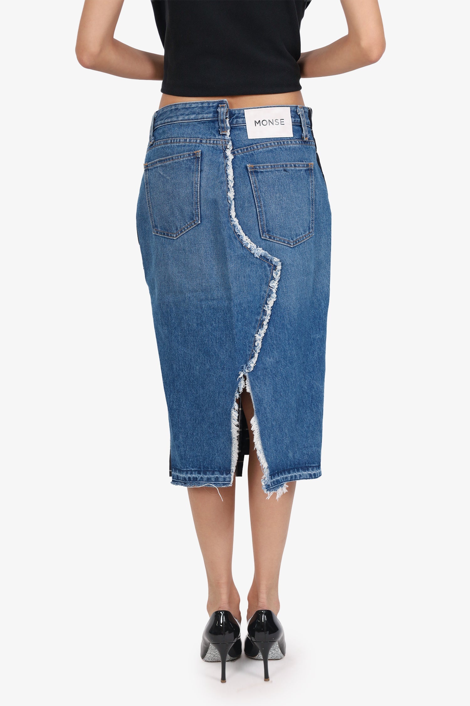 Monse Denim/Black Check Deconstructed Pencil Skirt Size 4