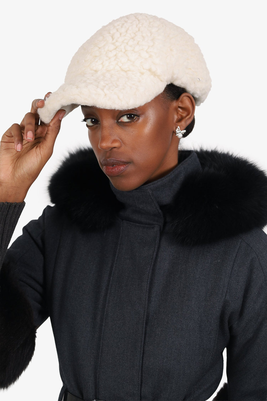 Prada White Wool Teddy Baseball Cap Size L