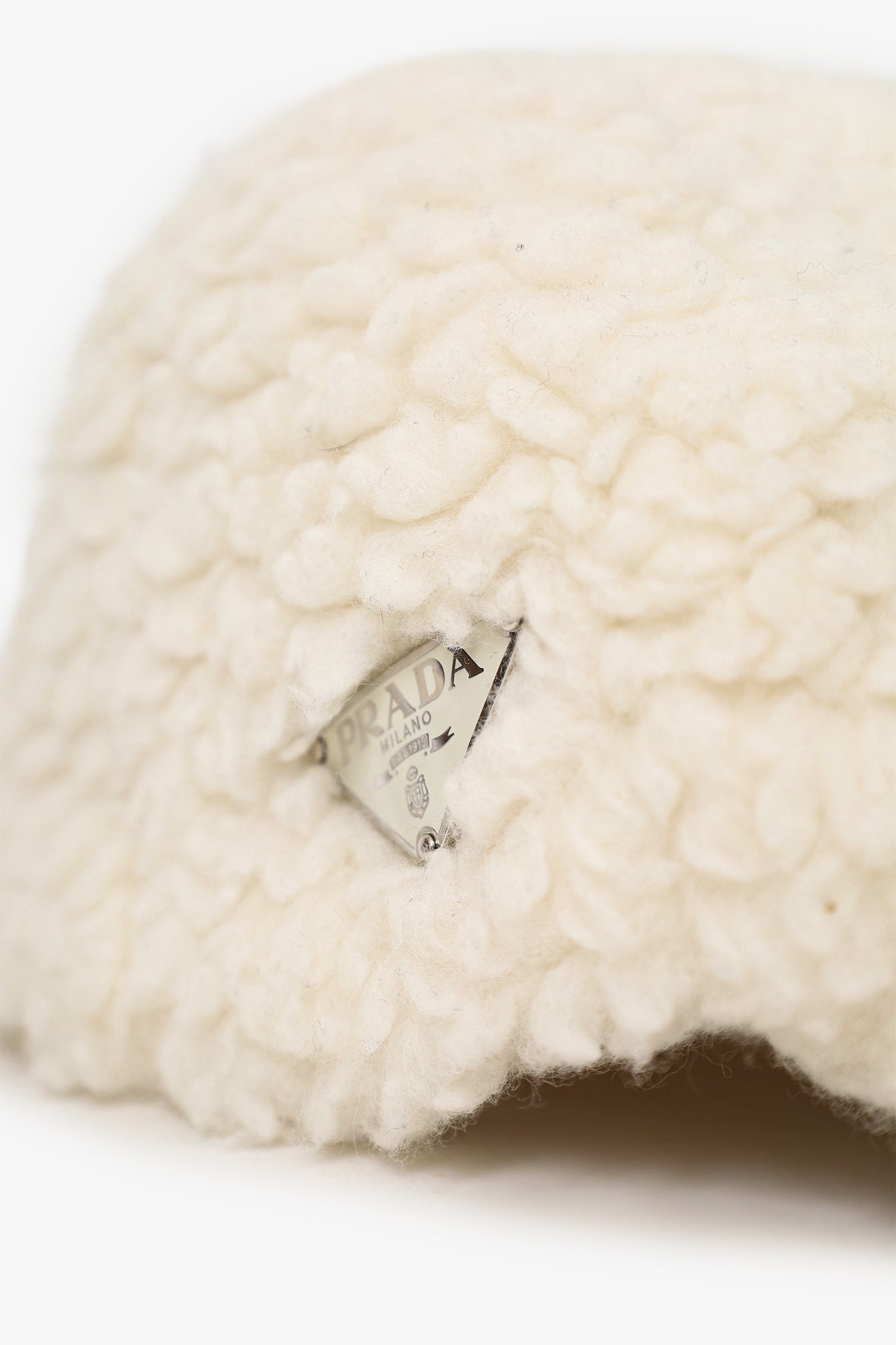 Prada White Wool Teddy Baseball Cap Size L