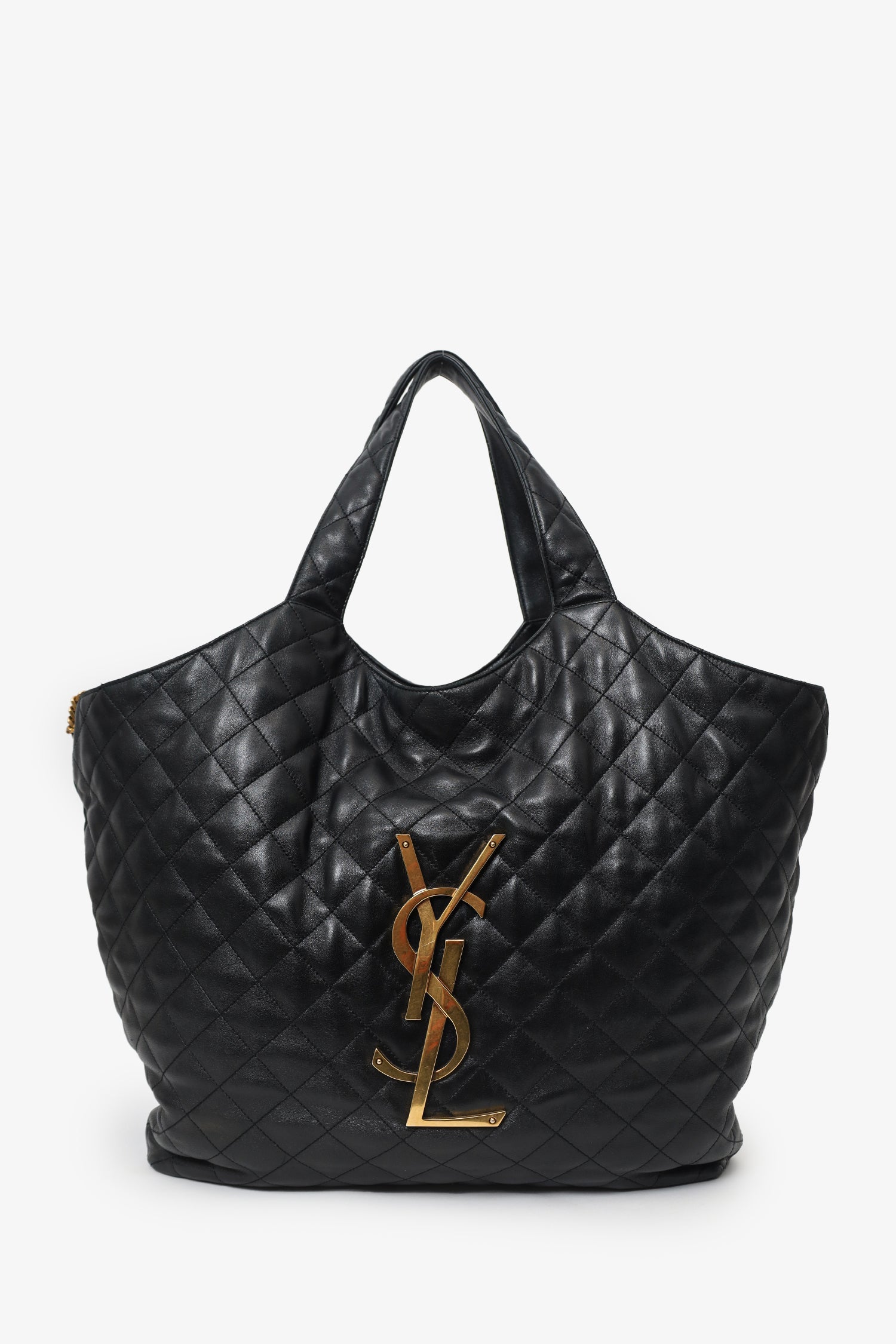 Saint Laurent Black Leather Quilted 'ICARE' Oversized Bag With Pouch